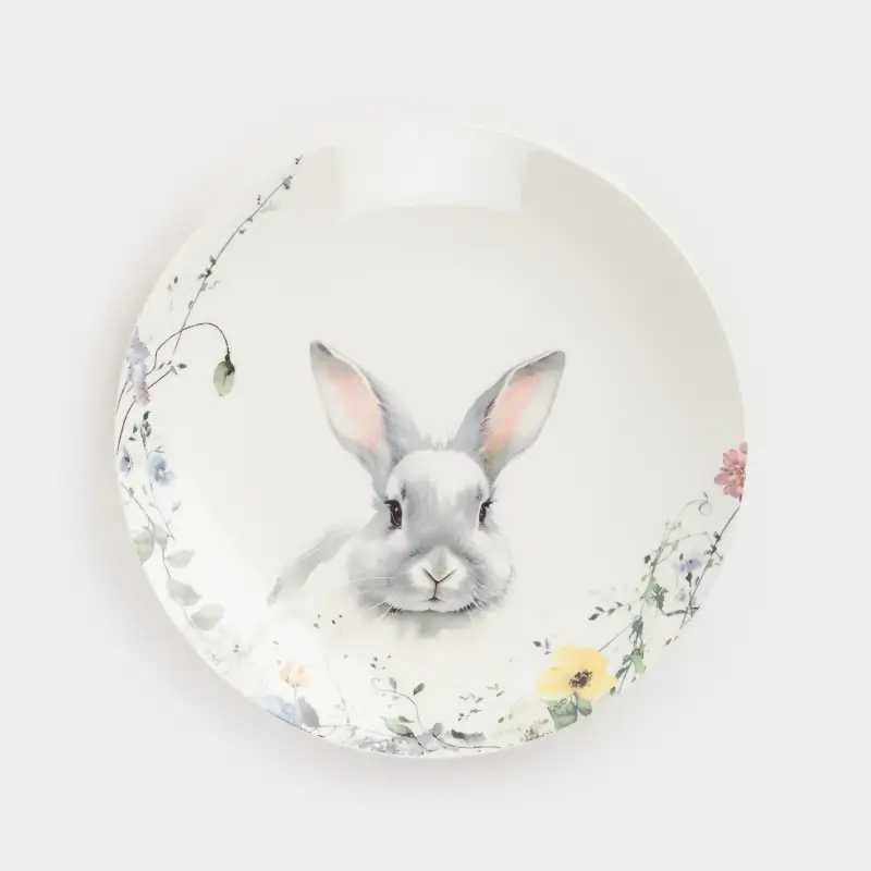 Тарелка закусочная, 23 см, фарфор N, белая, Кролик в цветах, Easter ,image-0
