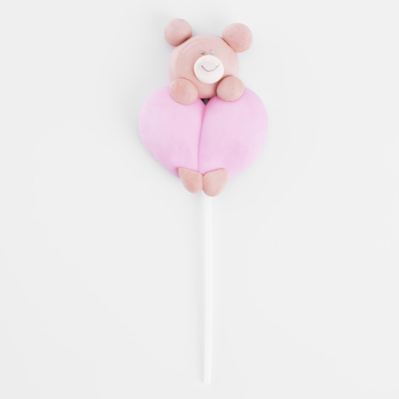 Маршмеллоу, 17 гр, на палочке, коричнево-розовое, Ваниль, Мишка с сердцем, Sweet life каталка на палочке