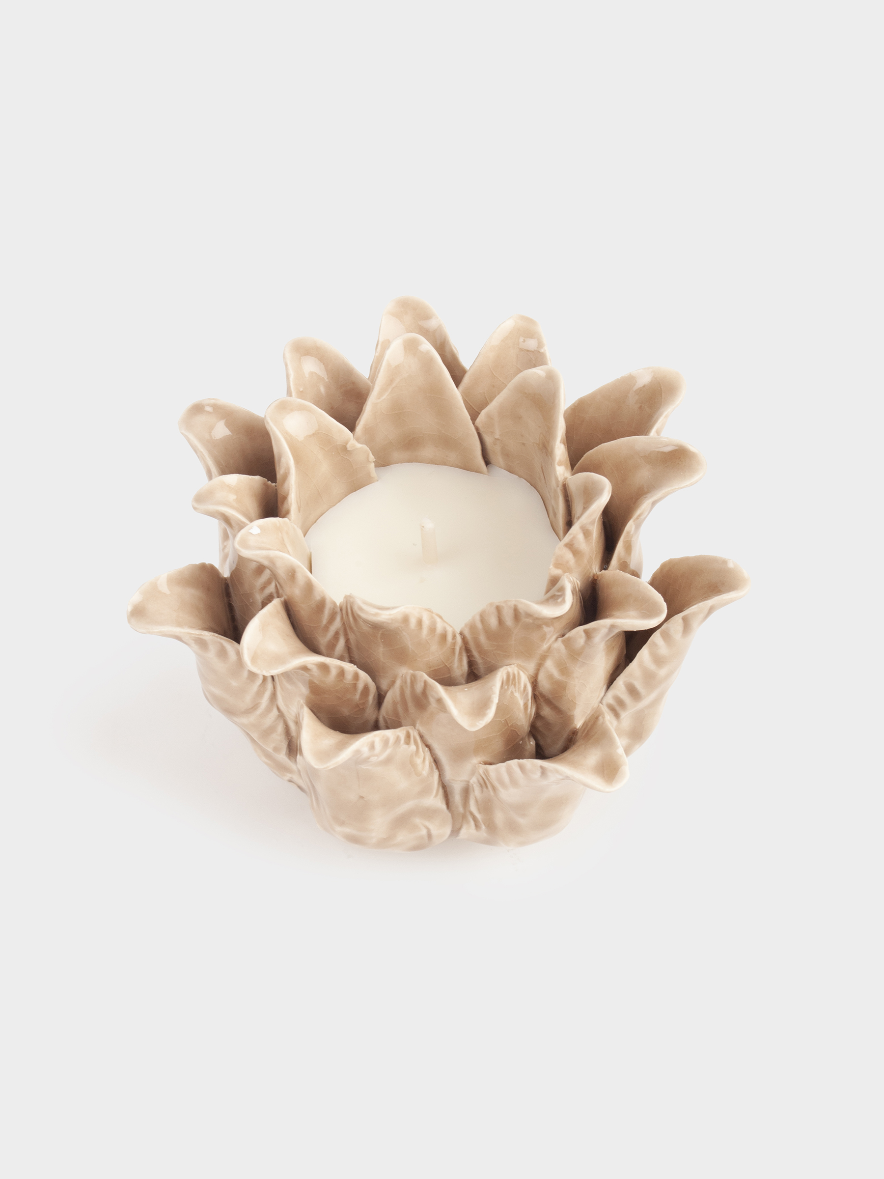 Свеча ароматическая, 7 см, в подсвечнике, керамика, бежевая, Beach musk, Цветок, Rose