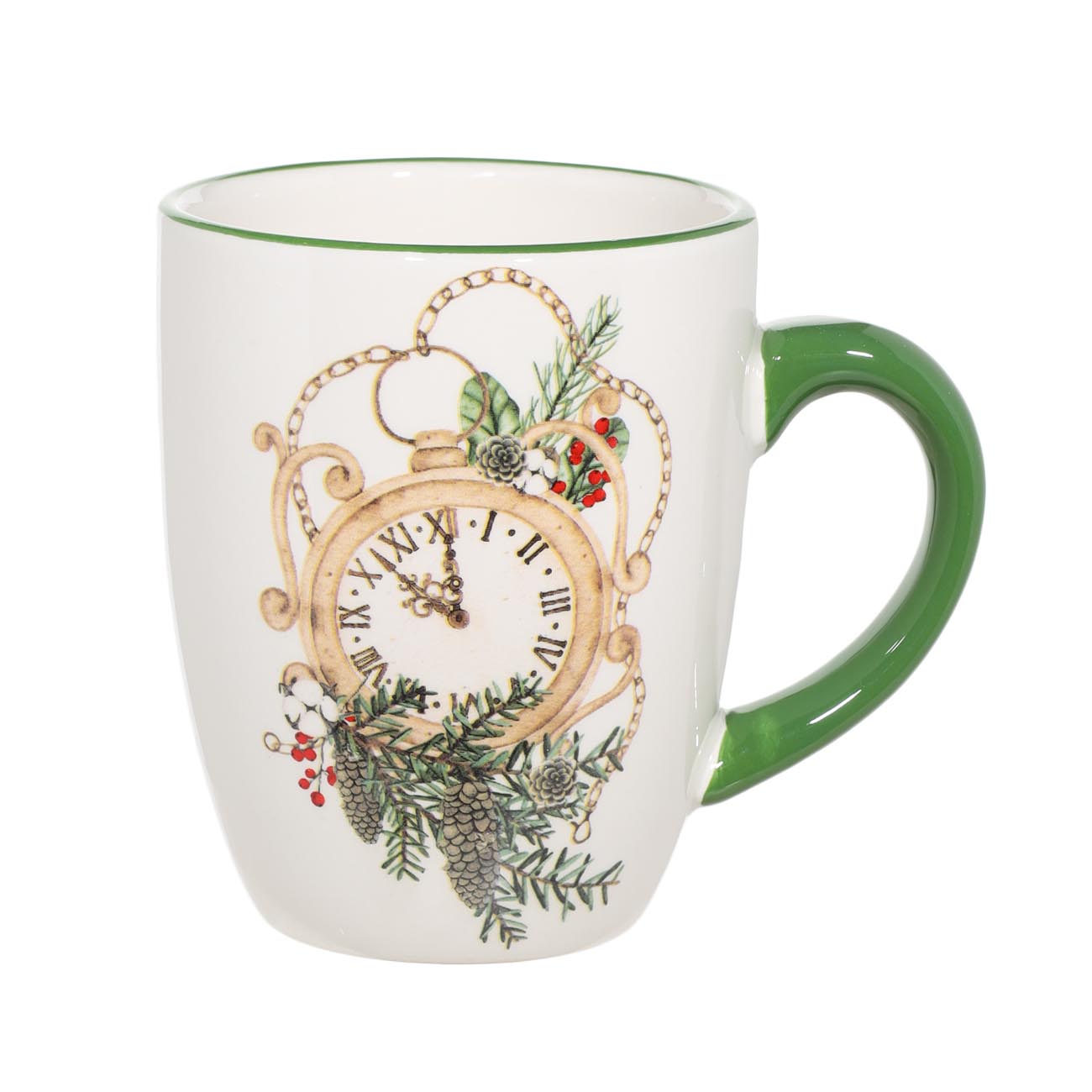 

Кружка, 330 мл, керамика, Часы на ветке, Christmas green