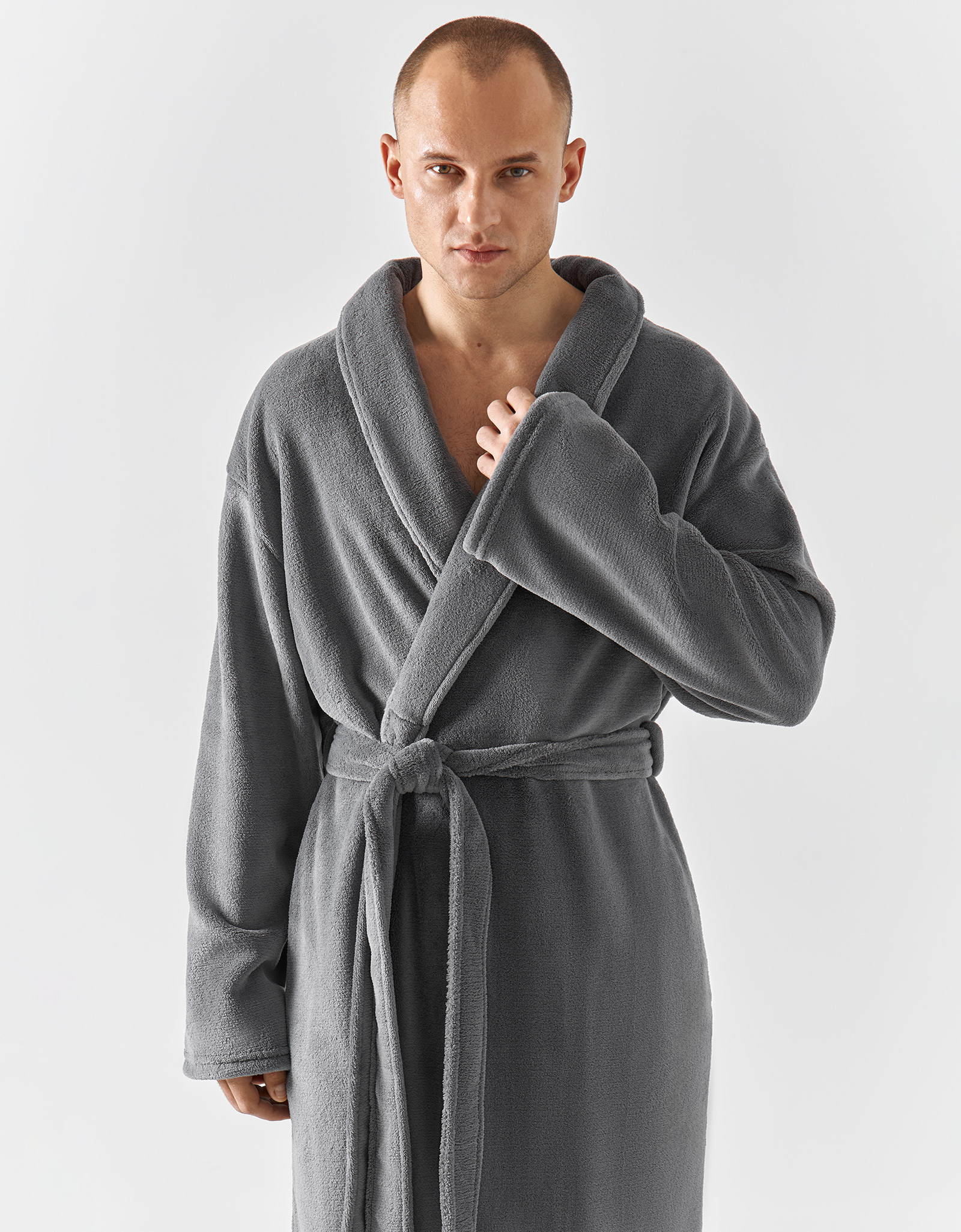 Халат мужской, домашний, темно-серый, Орел, Jevon, image-1