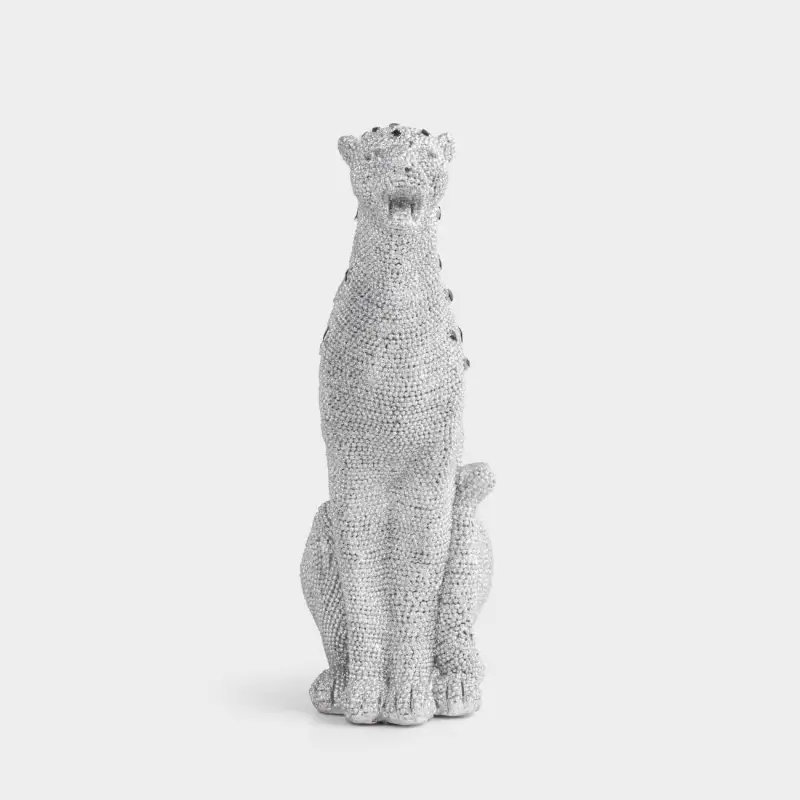 Статуэтка, 27 см, полирезин/стразы, серебристая, Леопард, Leopard, image-0