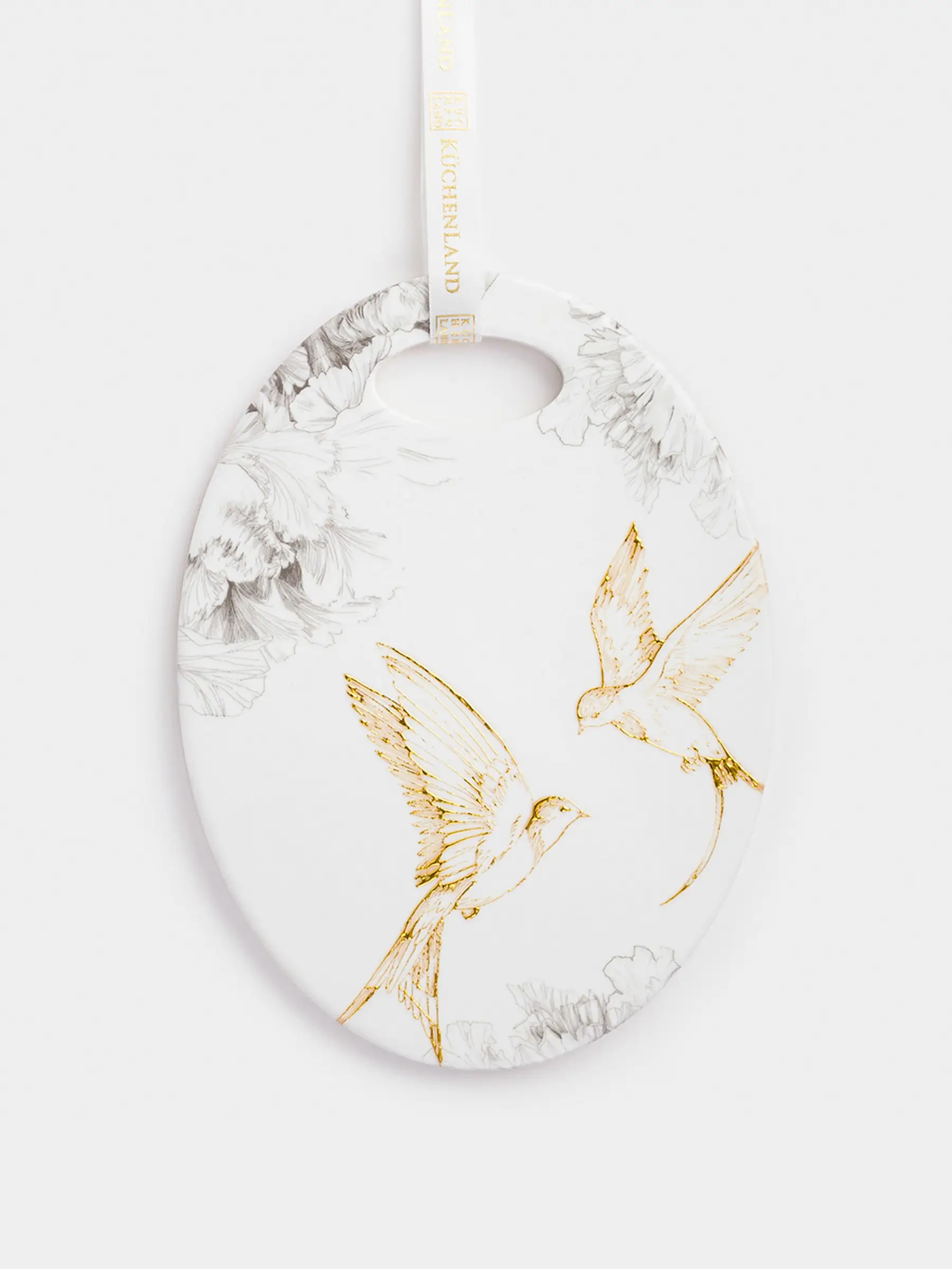 Подставка под горячее, 15x20 см, керамика/пробка, овальная, белая, Ласточки, Paradise garden, image-0