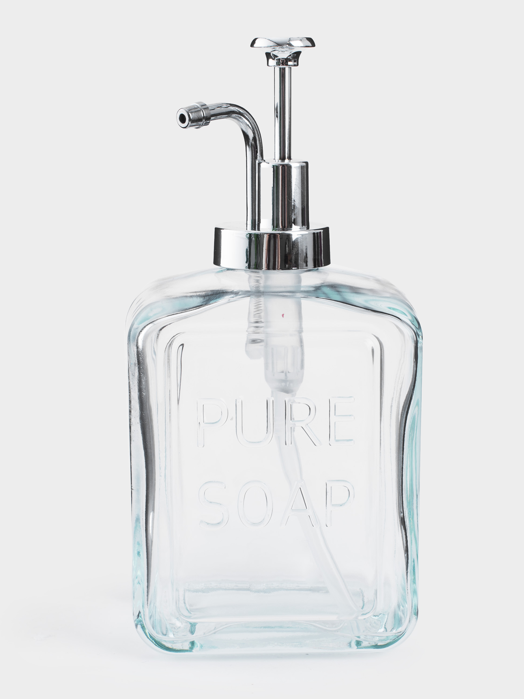 Диспенсер для жидкого мыла, 550 мл, стекло/пластик, серебристый, Pure soap, Clear title, image-1