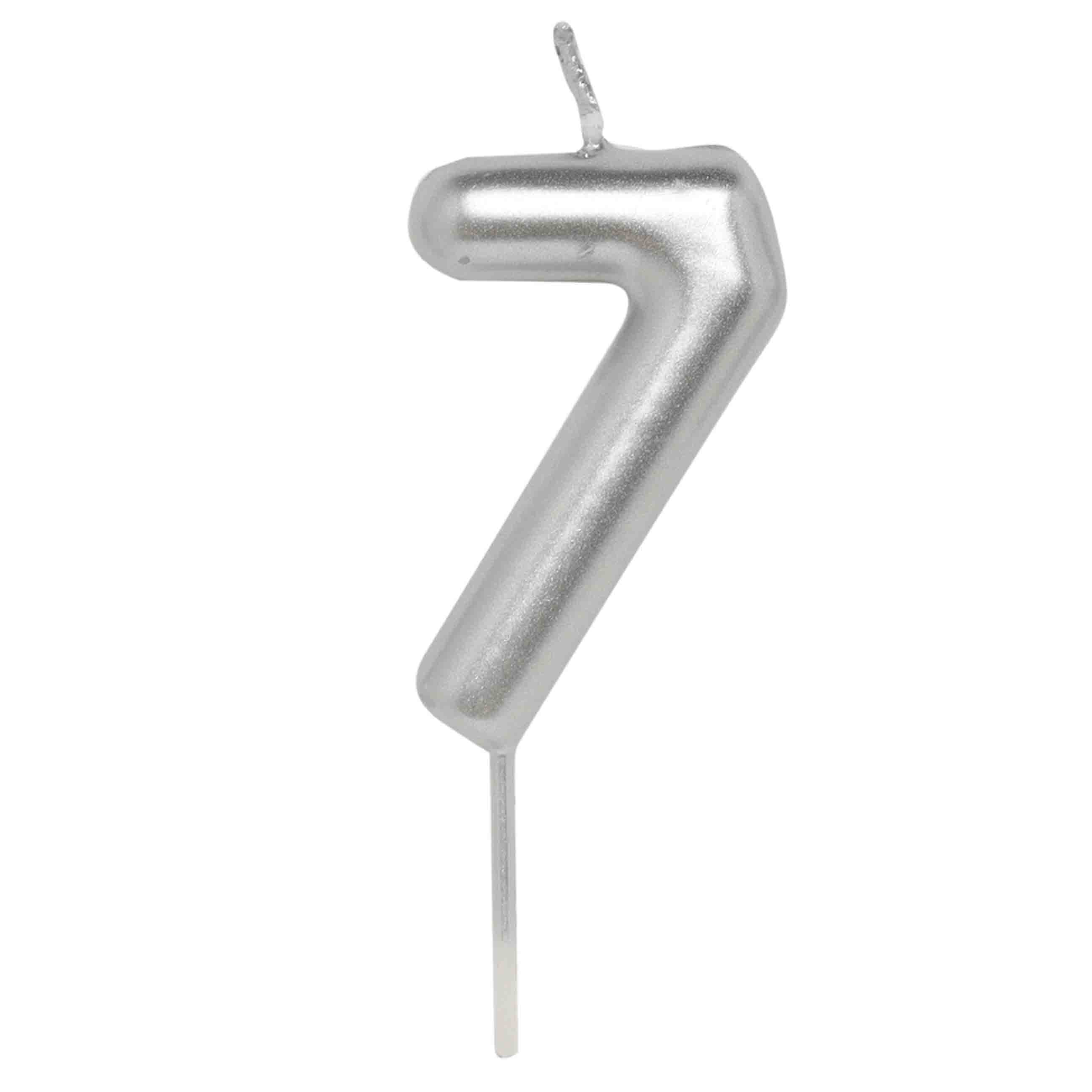 Свеча для торта, 8 см, серебристая, Цифра 7, Birthday party, image-0