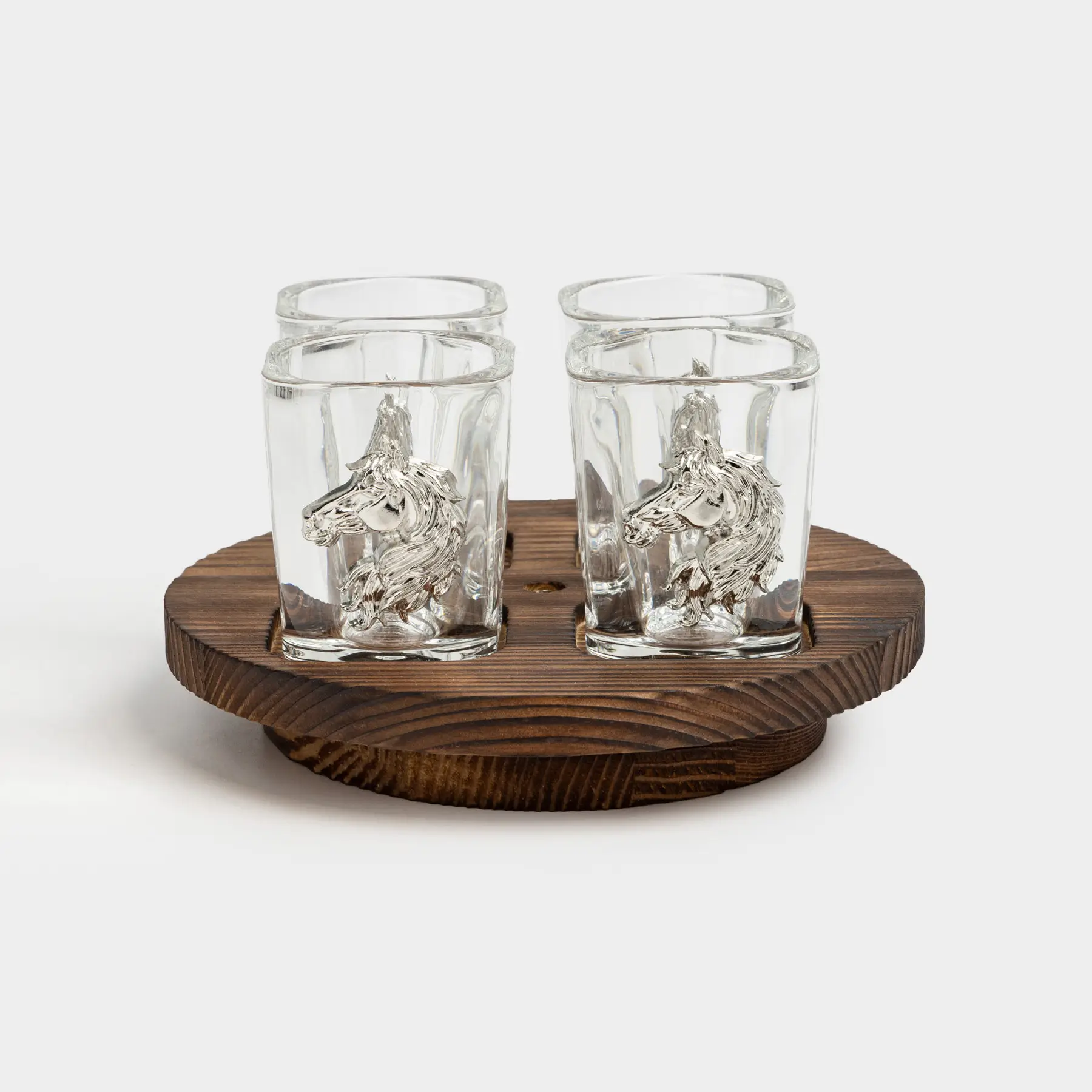 Стопка для водки, 60 мл, 4 шт, на подставке, стекло/металл/дерево, Конь, Lux elements decor