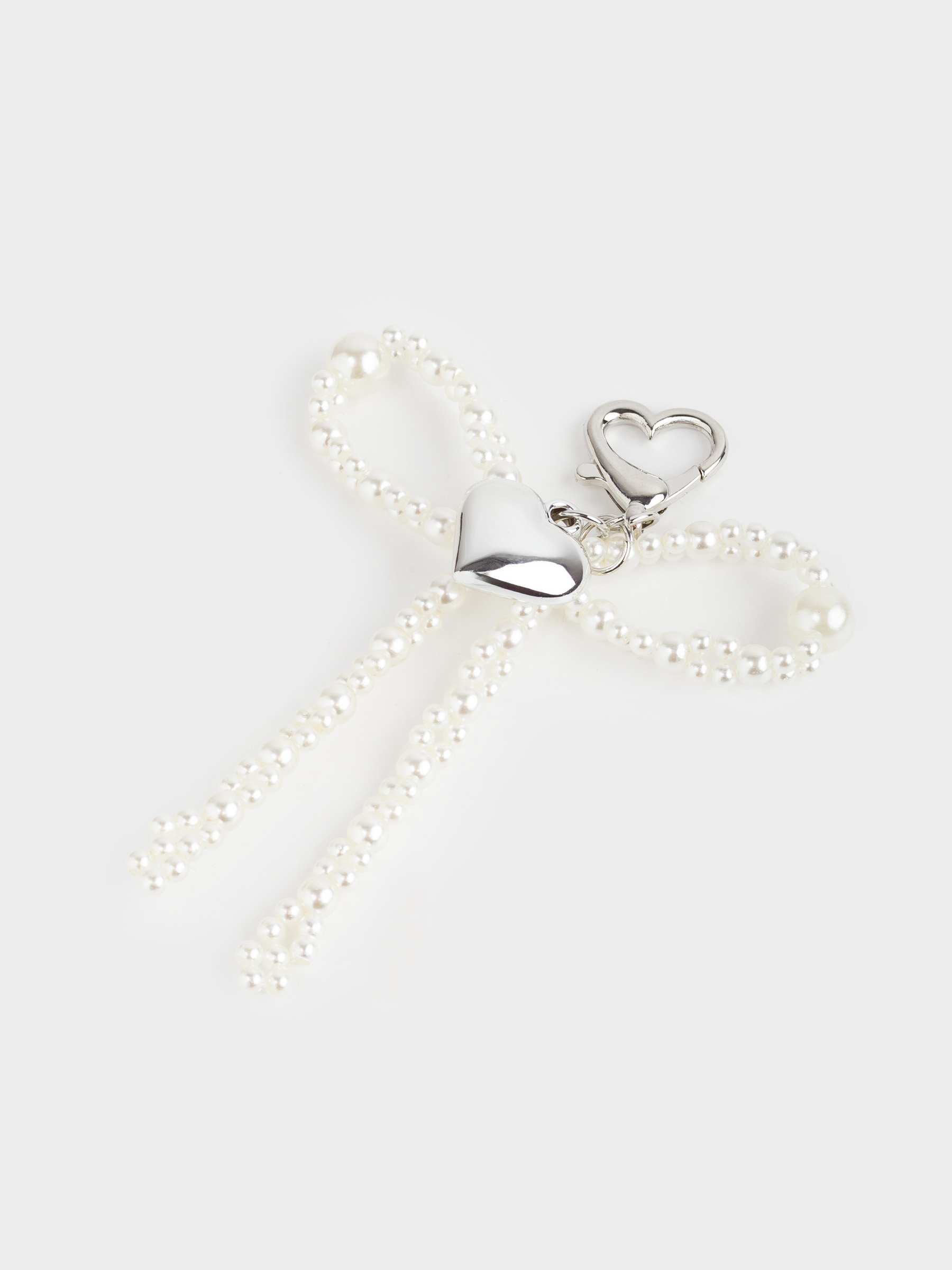 Брелок, 9 см, акрил/металл, серебристый, Сердце и бусины, Pearl heart, image-1