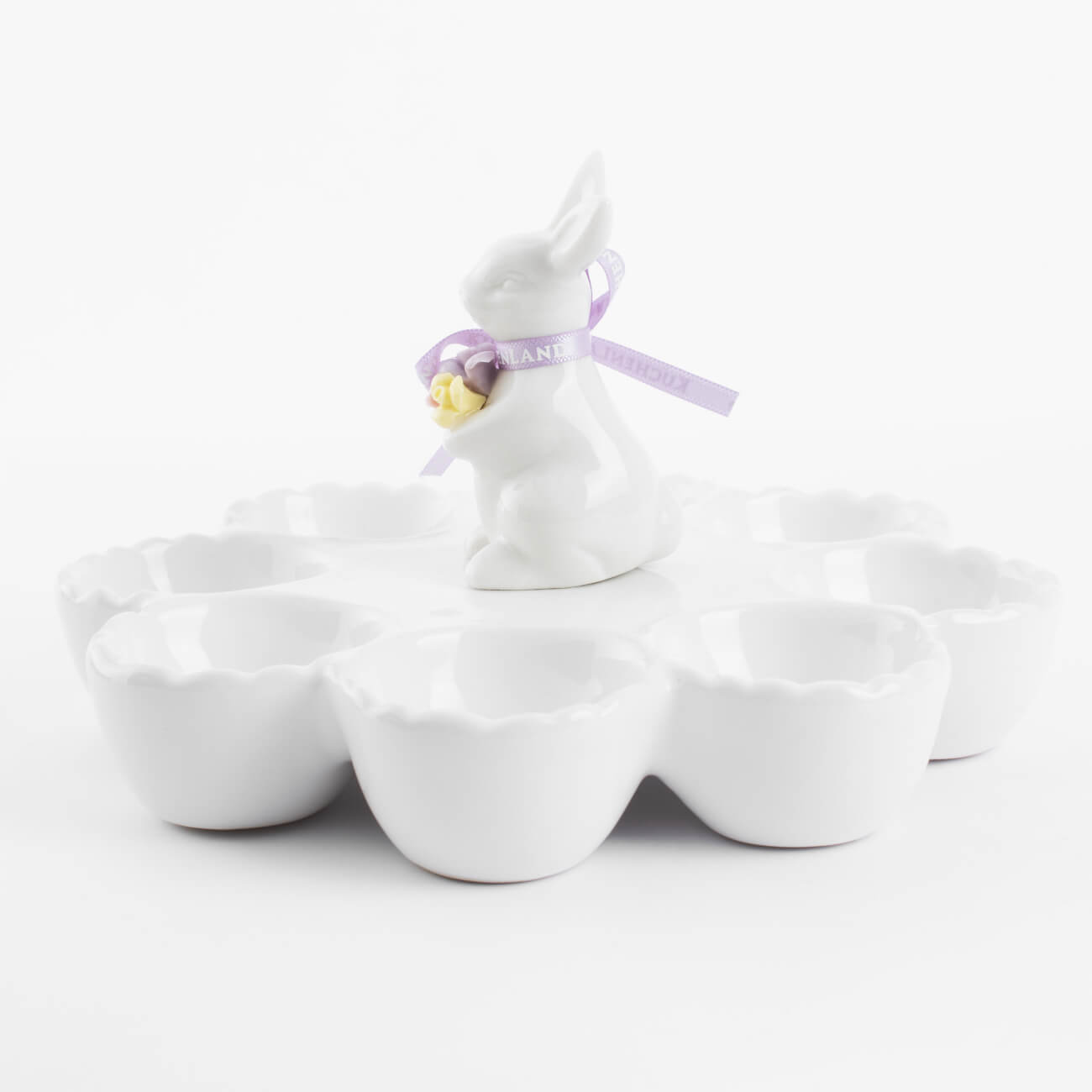 Блюдо пасхальное, 18х11 см, 8 отд, керамика, фарфор P, белое, Кролик с цветами, Pure Easter блюдо пасхальное 23 см 9 отд керамика белое кролик в ах easter