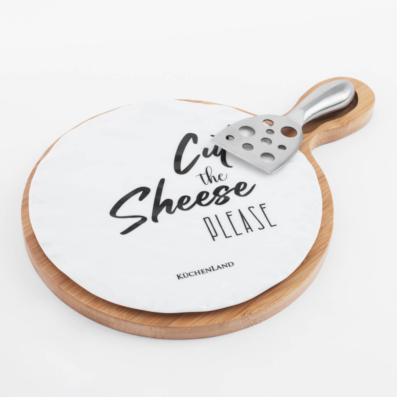 Набор для сыра, 3 пр, блюдо на подставке с ручкой, сталь/фарфор P/бамбук, Cheese  изображение № 1
