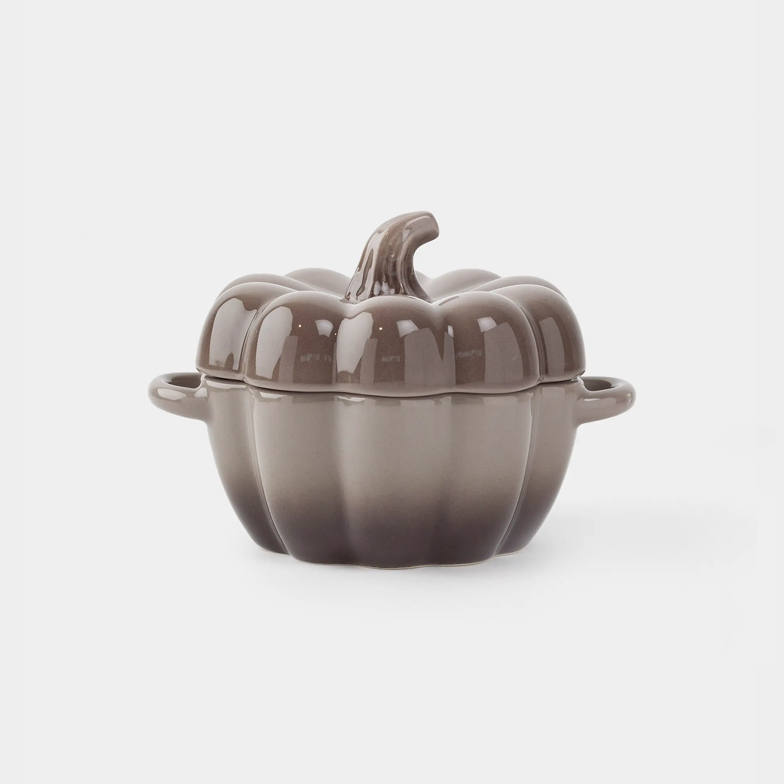 Кокотница, 11 см, 350 мл, с крышкой, керамика, серо-коричневая, Тыква, Gourd