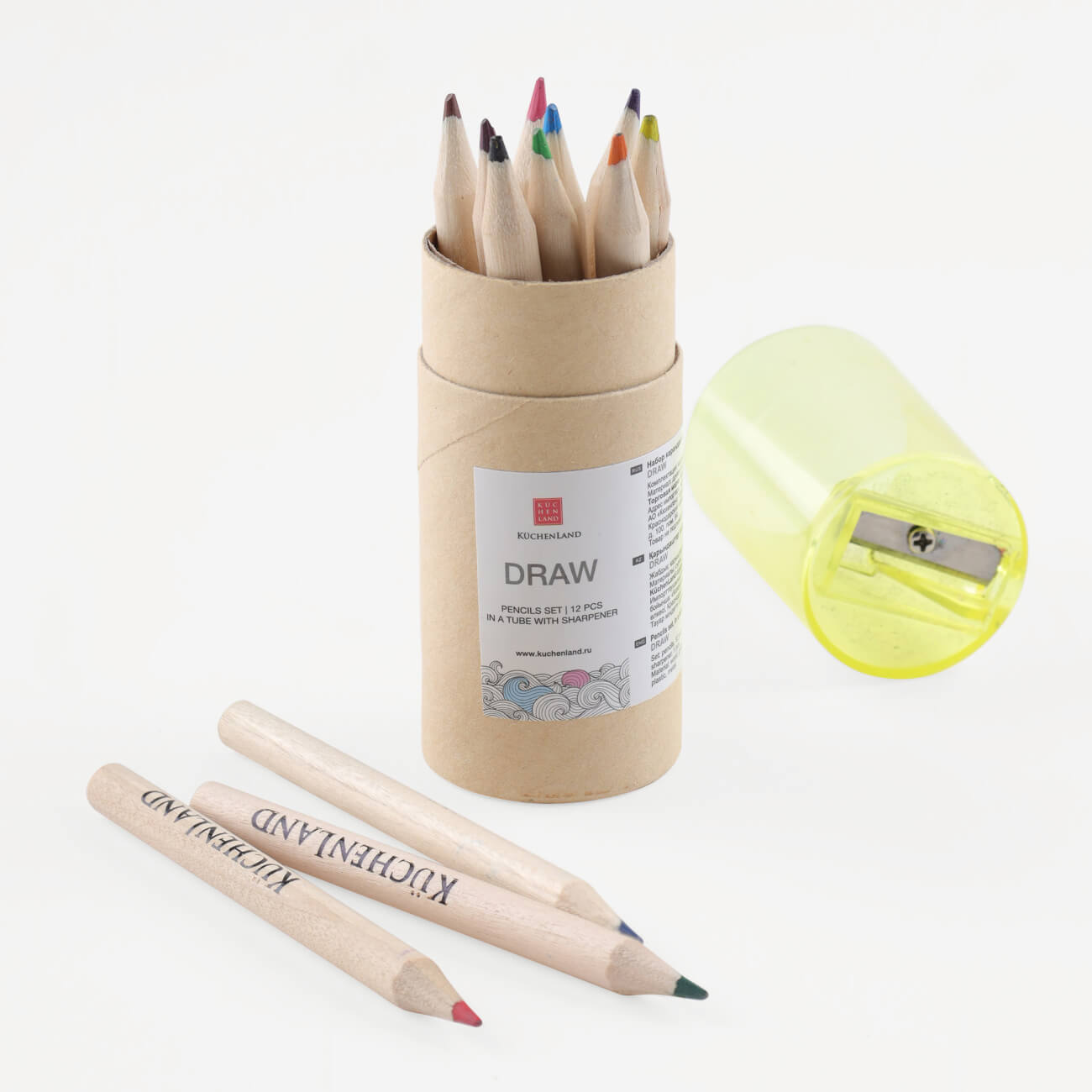 Kuchenland Набор карандашей, 12 шт, цветные, в тубе с точилкой, Draw