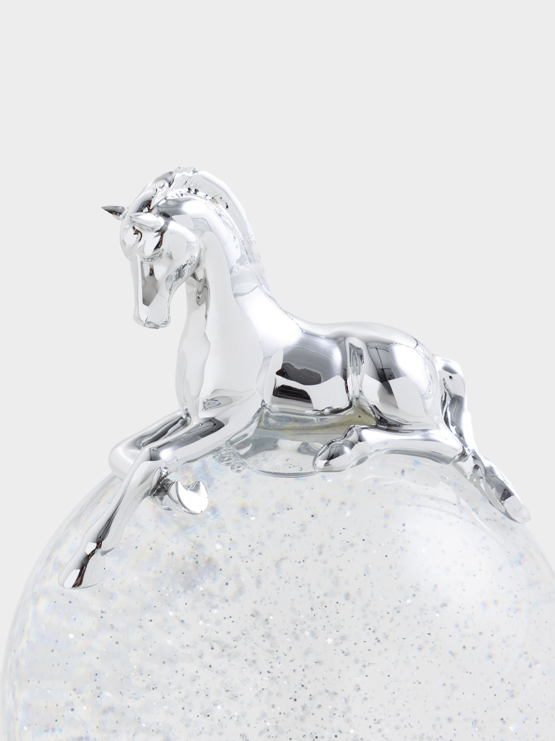 Снежный фонарь, 21 см, с подсветкой, пластик, серебристый, Лошадь на шаре, Silver style, image-1
