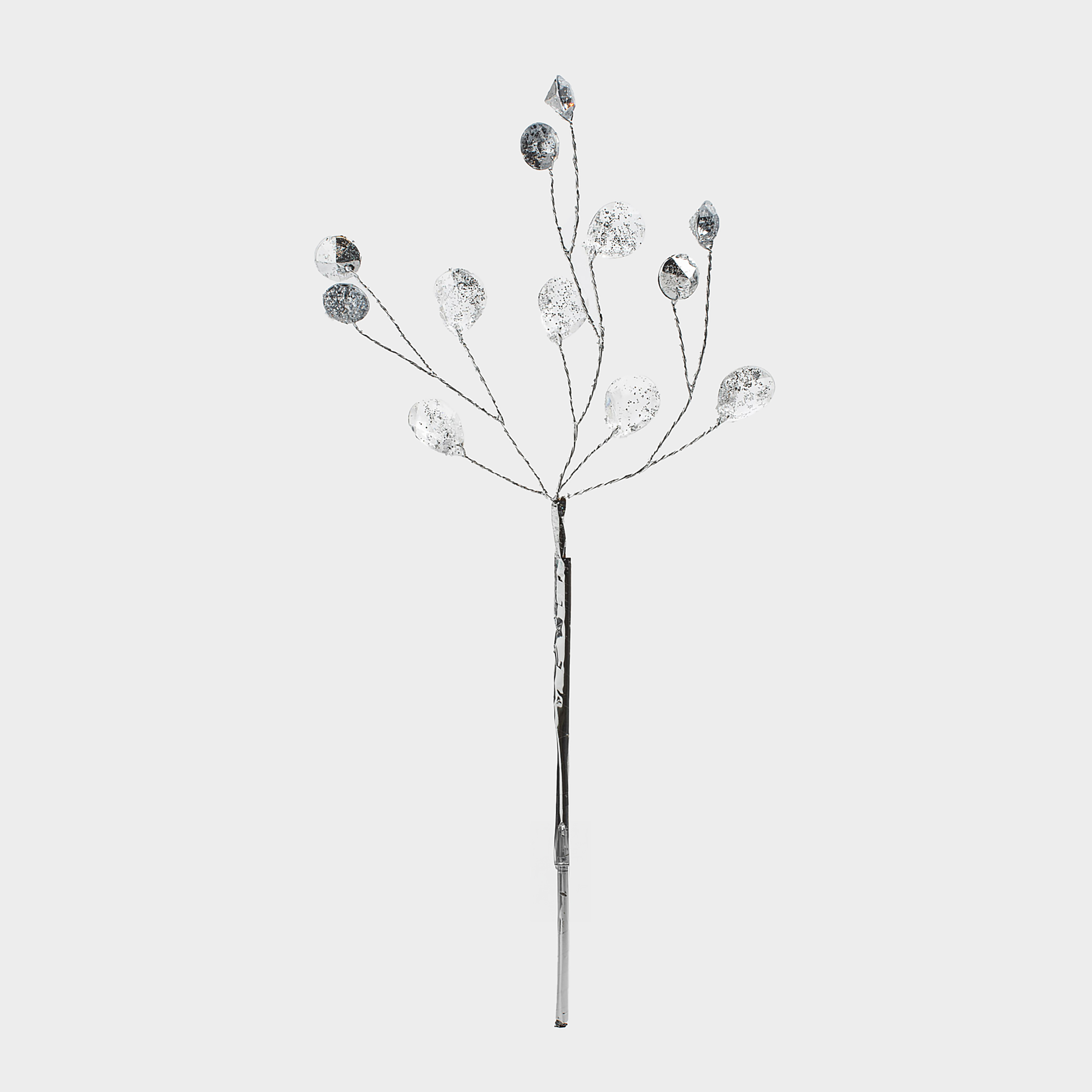 Ветка декоративная 23 см акрилметалл серебристая Кристаллы Crystal decor 245₽