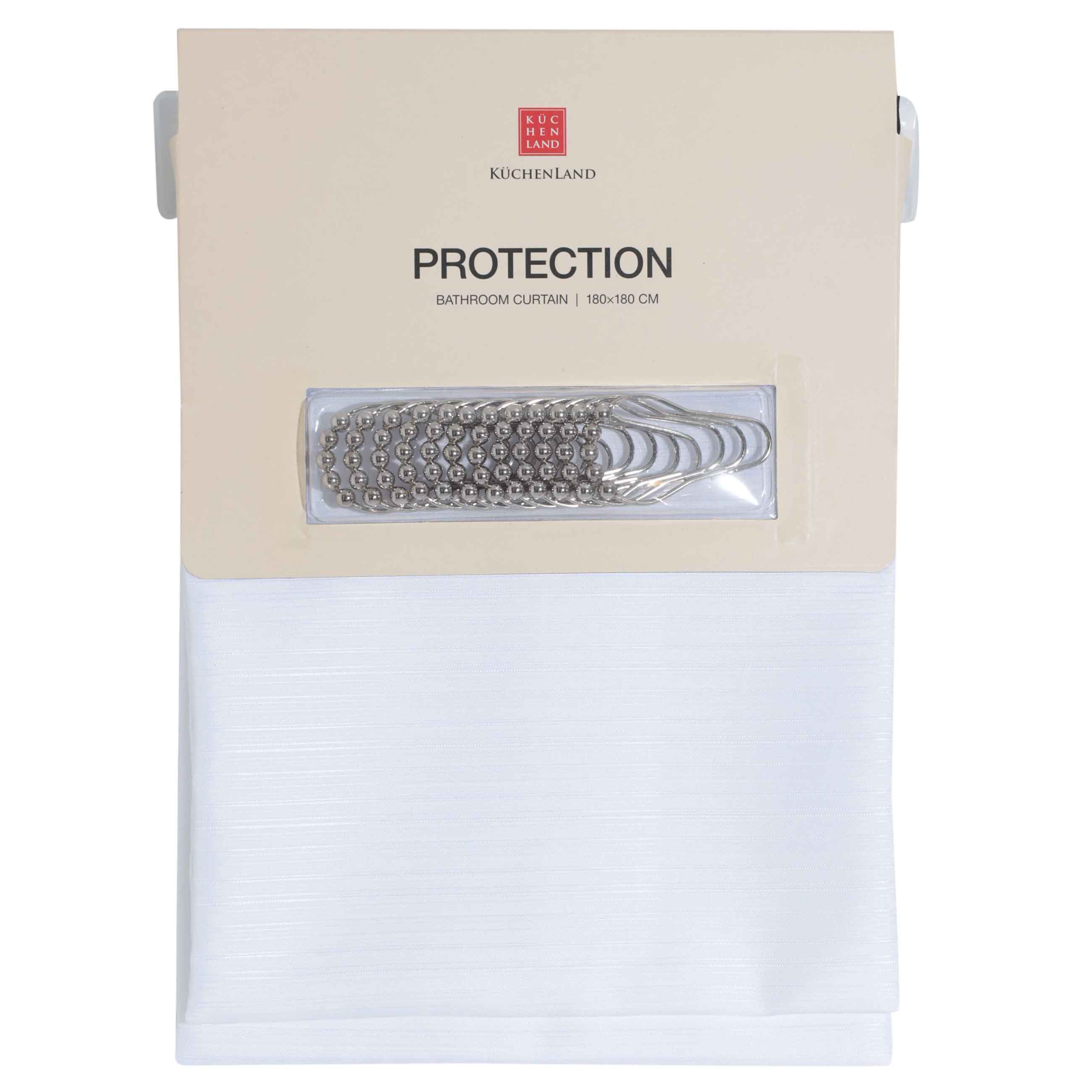 Штора для ванной, 180х180 см, с кольцами, полиэстер/металл, белая, Home, Protection, image-2