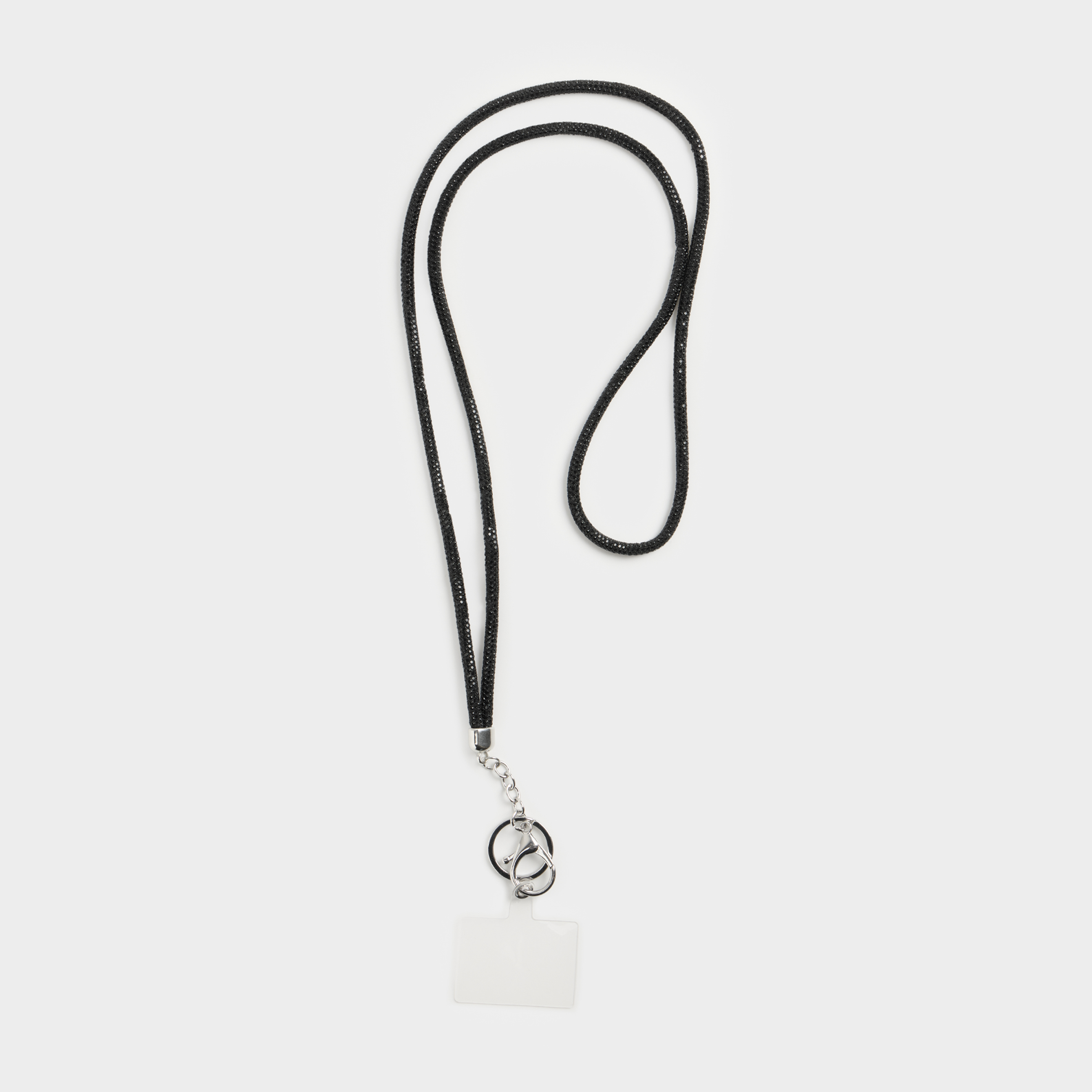 Цепочка, 1,2 м, для телефона, хлопок/стразы, черная, Jewelry black