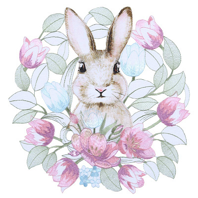 Салфетка под приборы, 30 см, полиэстер, круглая, белая, Пасхальный кролик, Easter