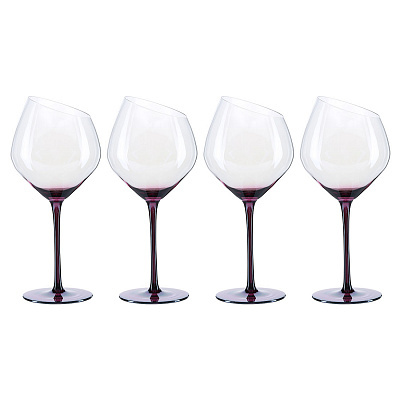Бокал для красного вина, 560 мл, 4 шт, стекло, лиловая ножка, Charm L Color