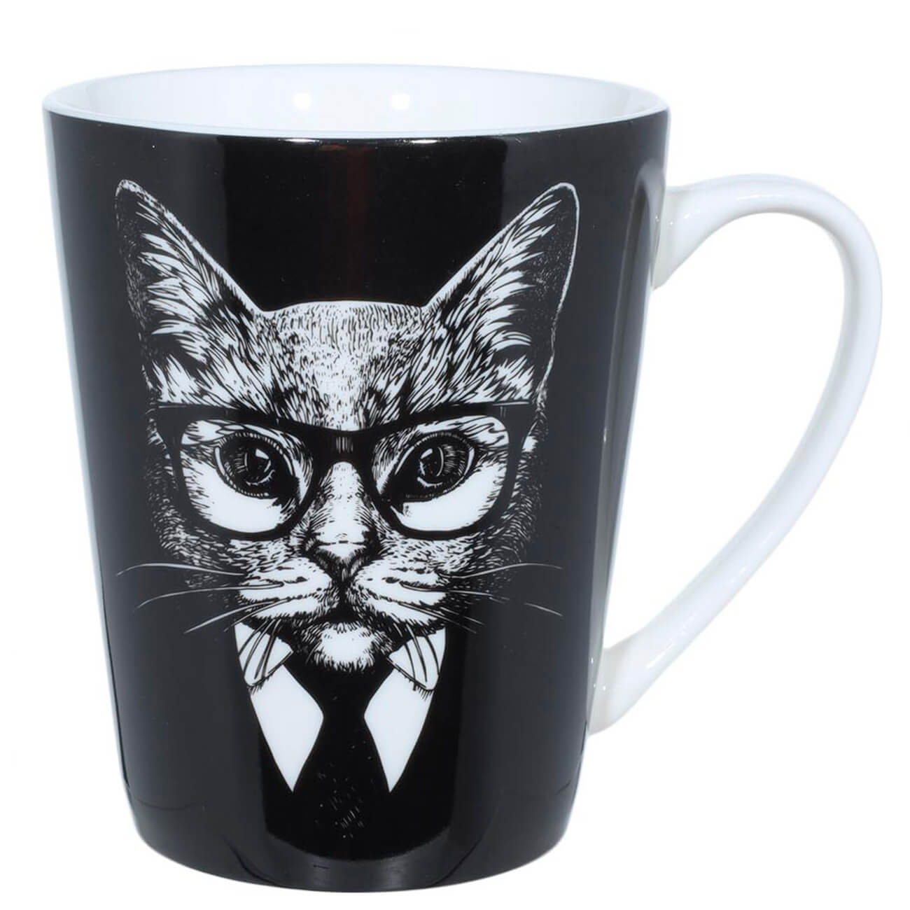

Кружка, 420 мл, фарфор N, черная, Кот в костюме и очках, Cat