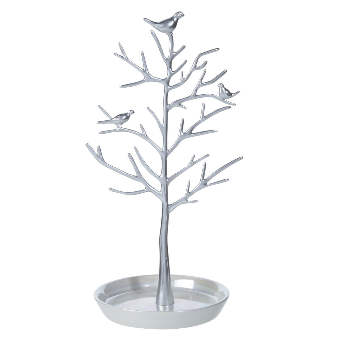 Держатель для украшений, 30 см, металл, серебристый, Дерево с птицами, Magic tree