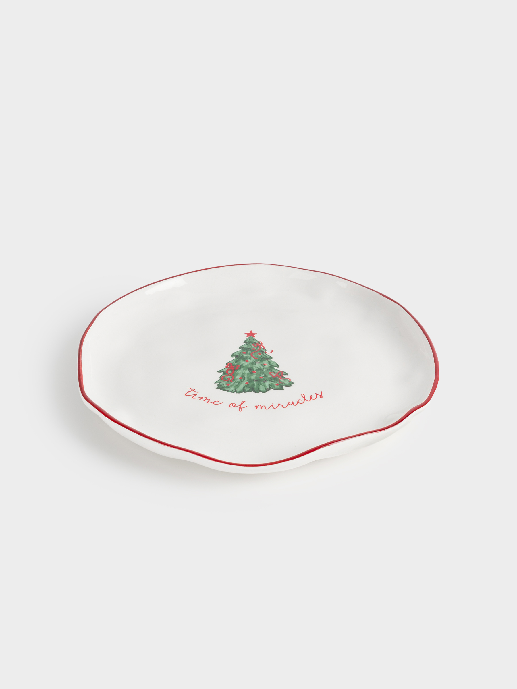 Тарелка обеденная, 26 см, керамика, Елка с бантами, Christmas tree, image-1