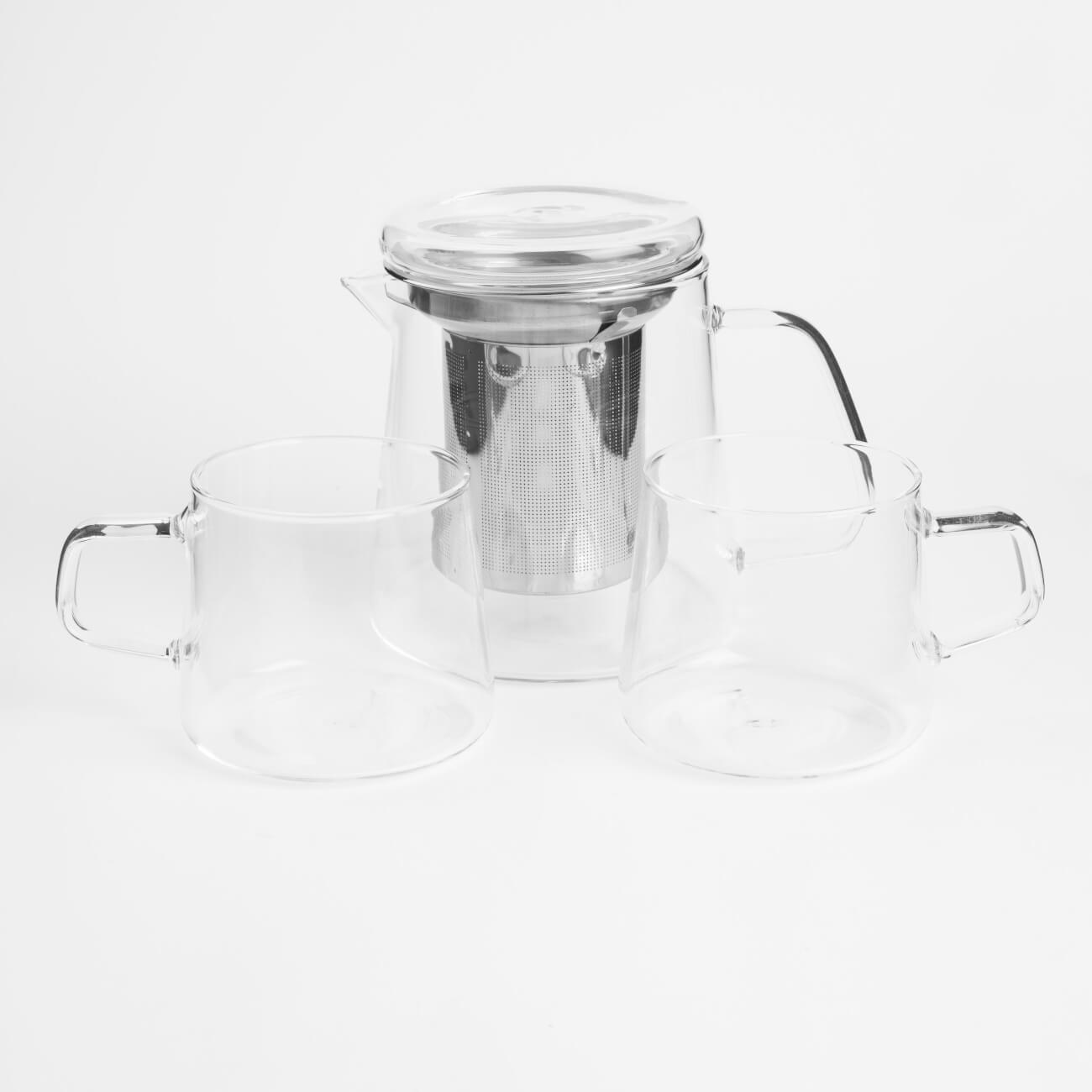 Набор чайный, 2 перс, 3 пр, стекло Б/сталь, Puerh nippon black чайный сервиз на 4 персоны