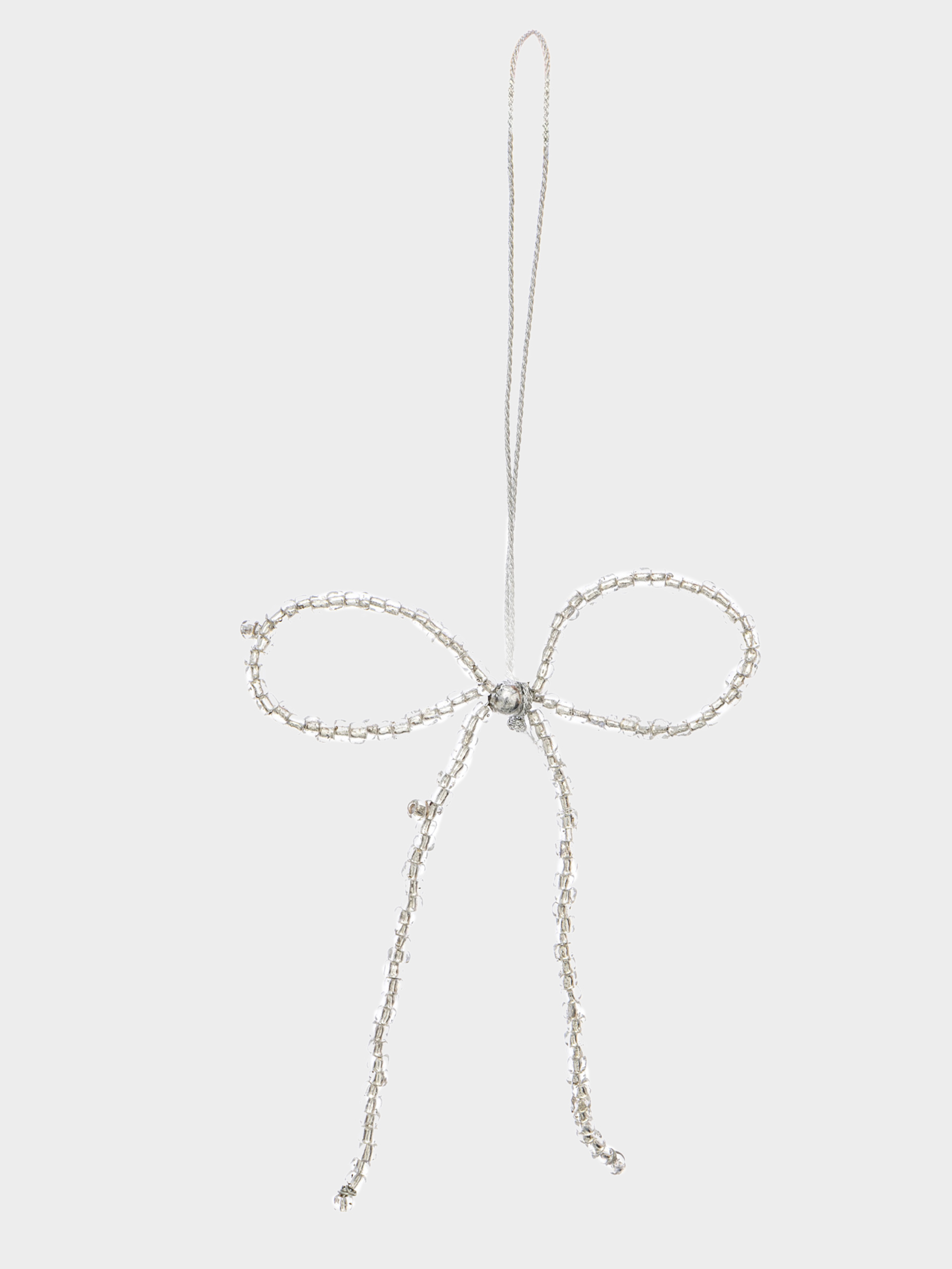 Игрушка елочная, 10 см, бисер/металл, серебристая, Бант, Beads figure, image-1