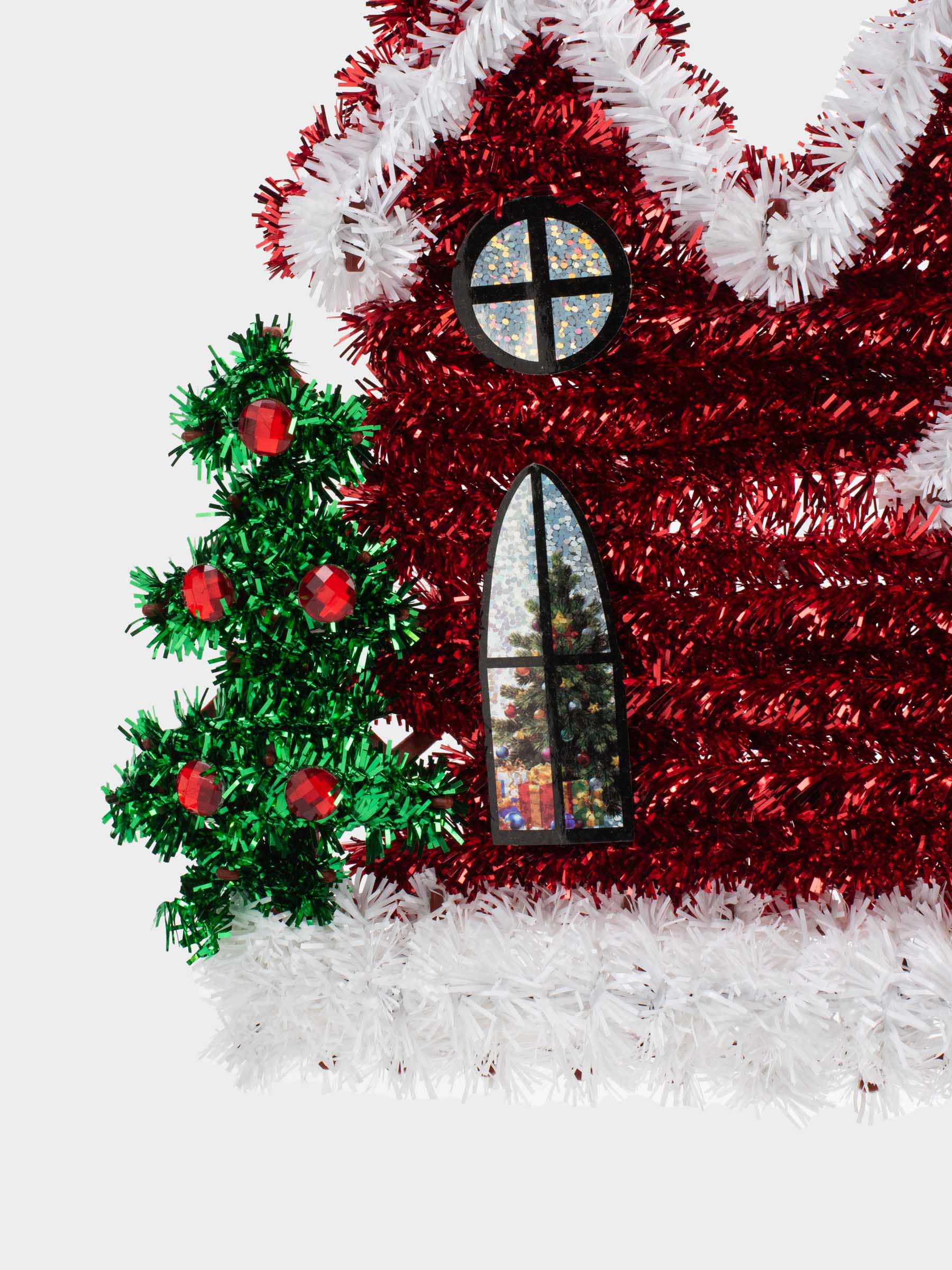 Украшение декоративное, 29 см, мишура/пластик, красное, Домик, Tinsel decor, image-3