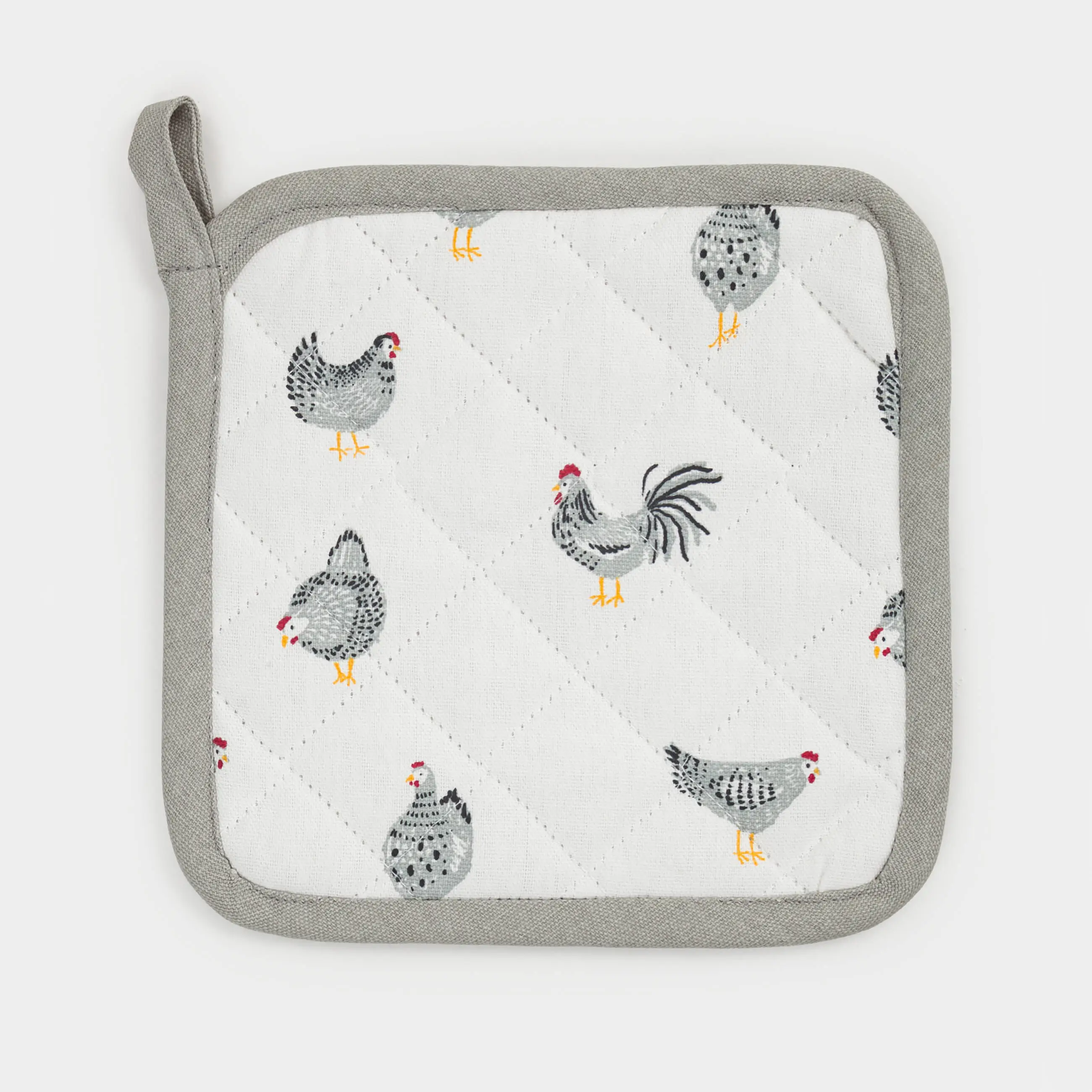 Прихватка, 20x20 см, хлопок, белая, Курочки, Poultry