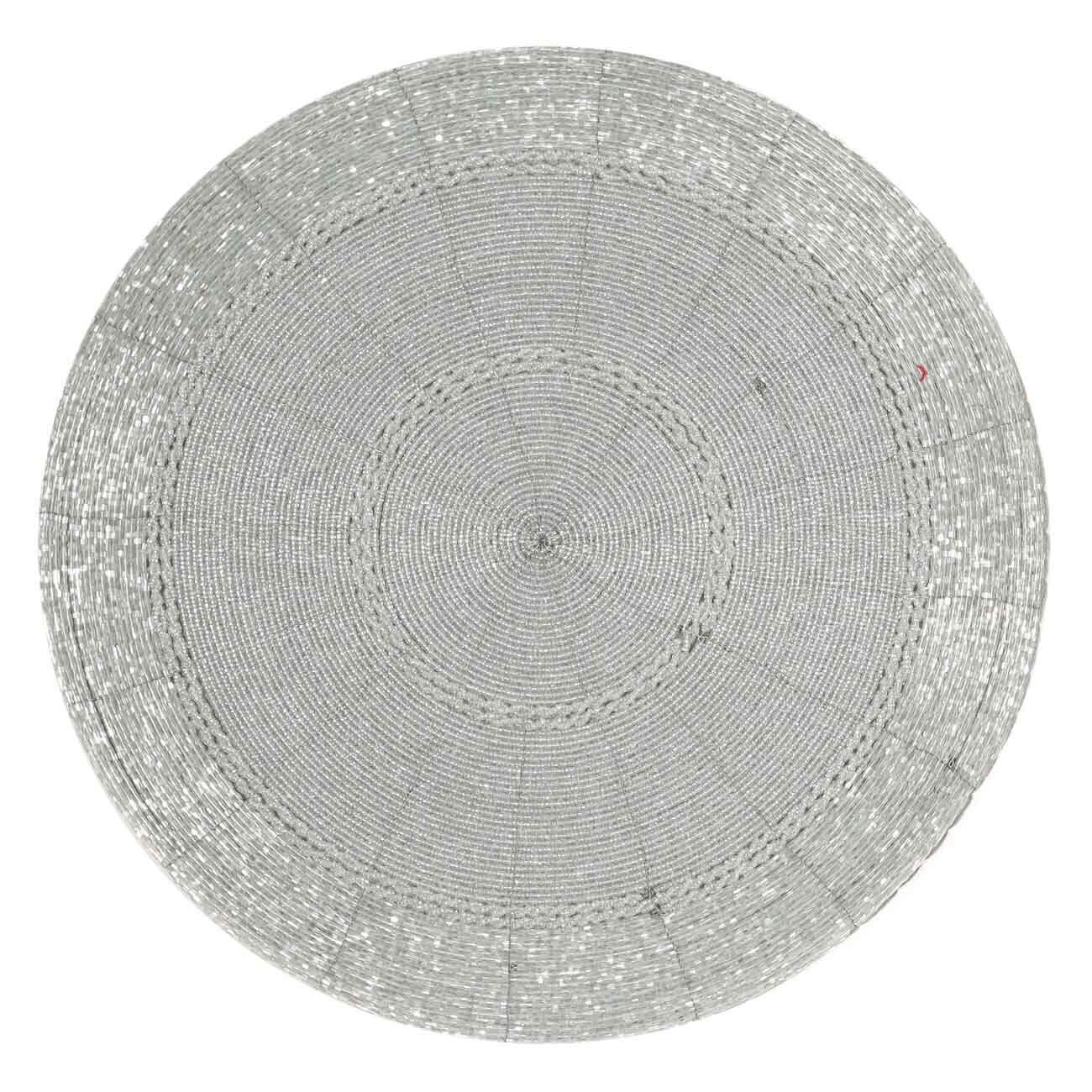 

(W)Салфетка под приборы, 36 см, бисер, круглая, светло-серебристая, Circle beads