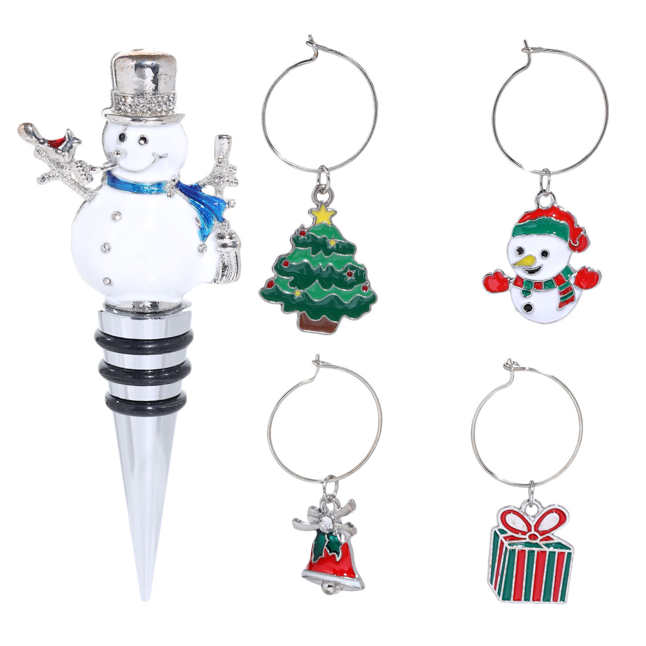 

Пробка для винной бутылки с подвесками, 5 пр, металл/стразы, Снеговик, Snowman