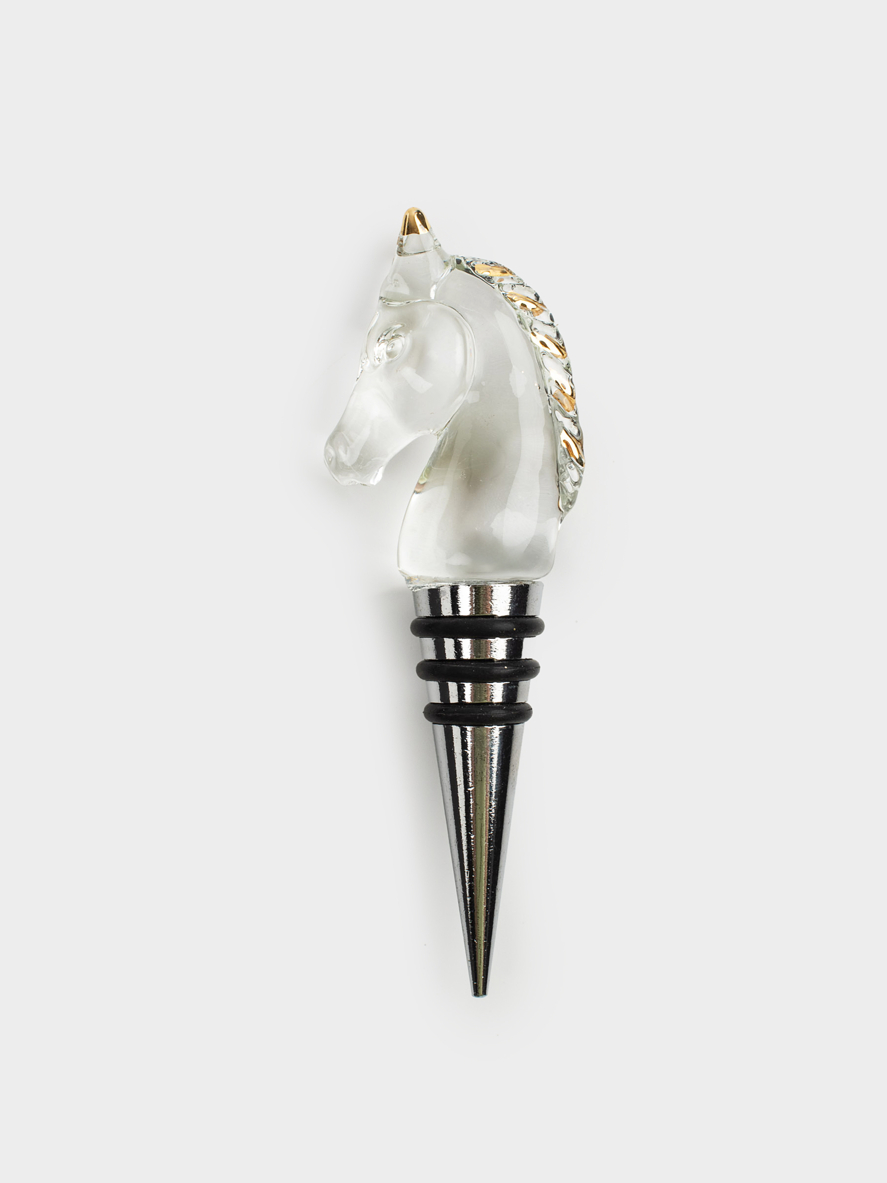 Пробка для винной бутылки, 12 см, металл/стекло, золотистая, Лошадь, Horse gold, image-0
