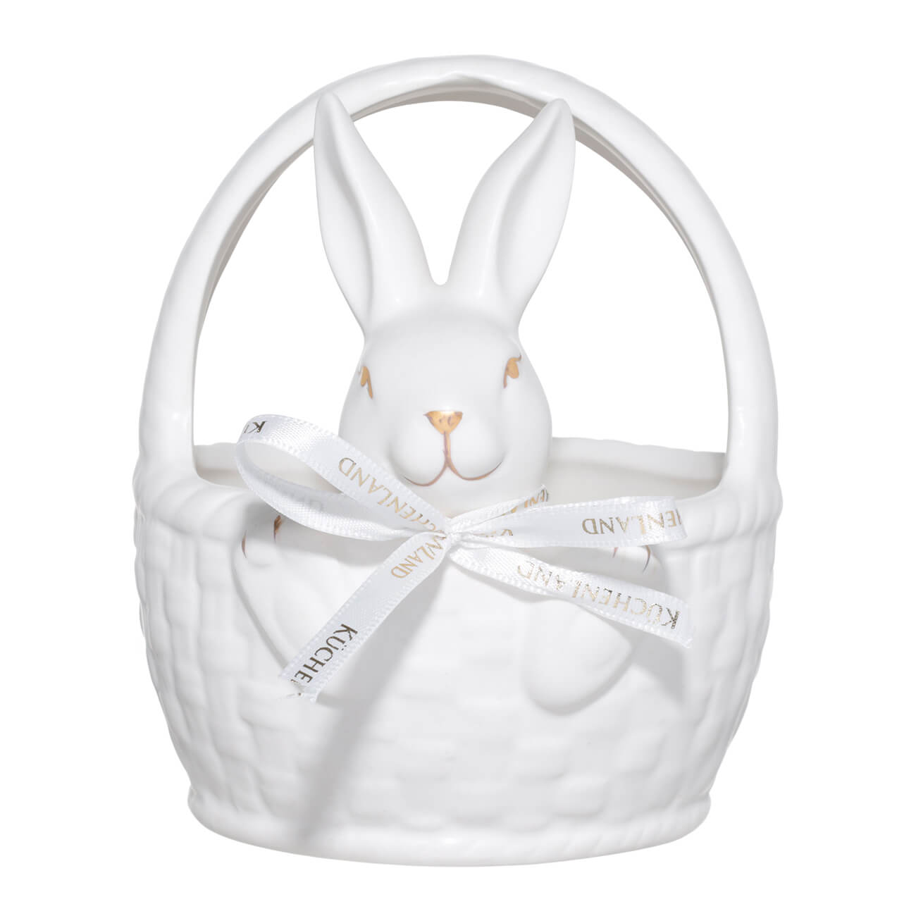 

Конфетница, 11х15 см, с ручкой, керамика, бежевая, Кролик в корзине, Easter gold