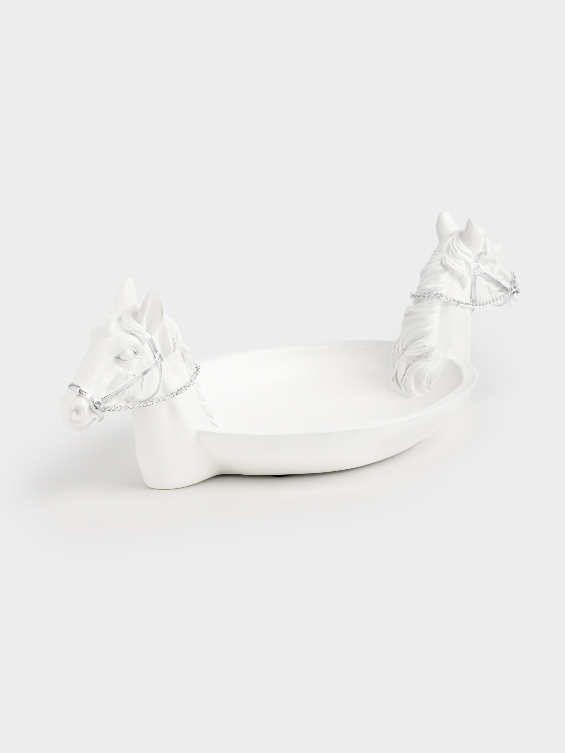 Блюдо декоративное, 34x16x12 см, полирезин, бело-серебристое, Кони, Horses, image-1
