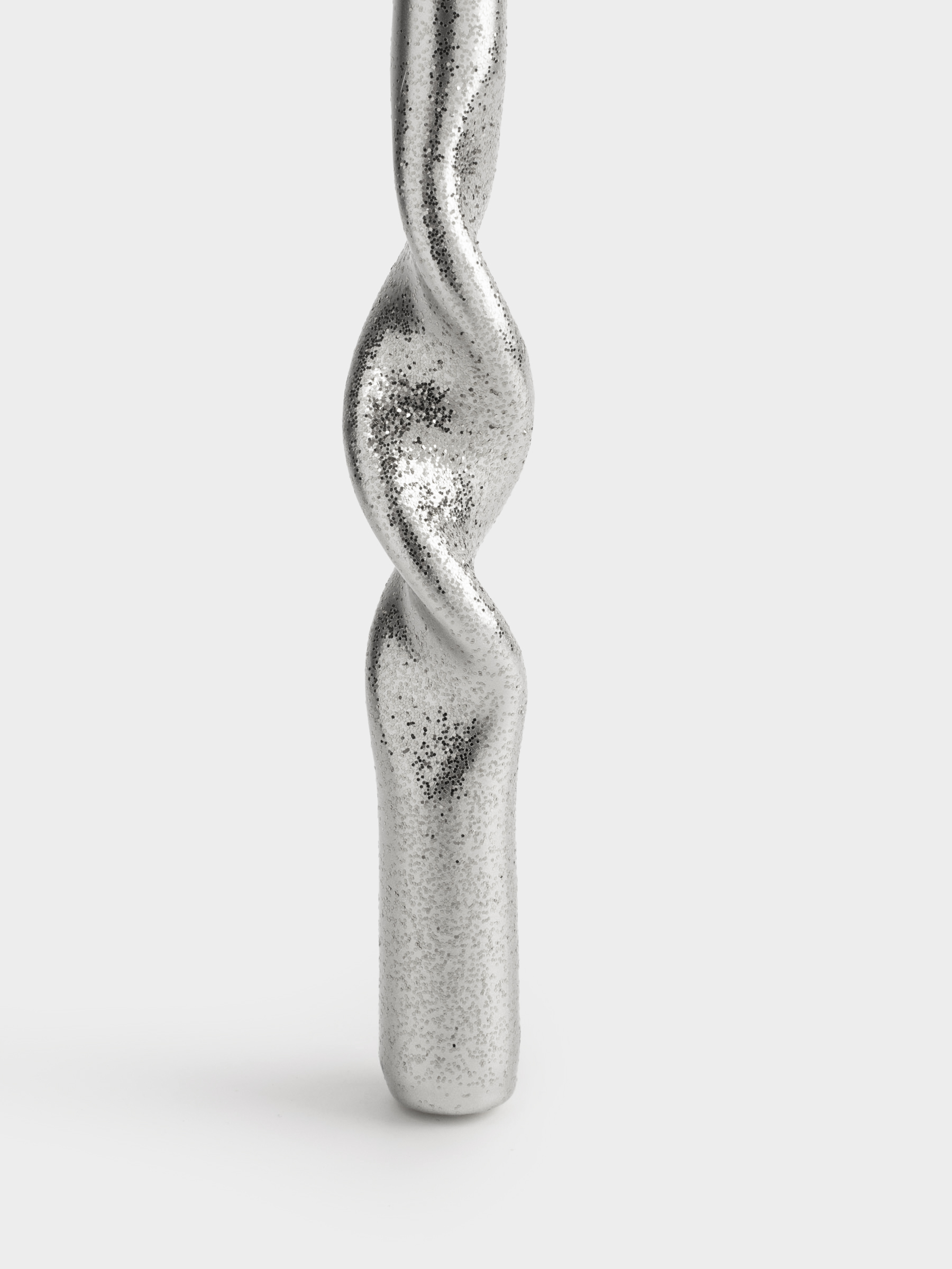 Свеча, 25 см, 2 шт, тонкая, с блестками, серебристая, Спираль, Spiral shape, image-2
