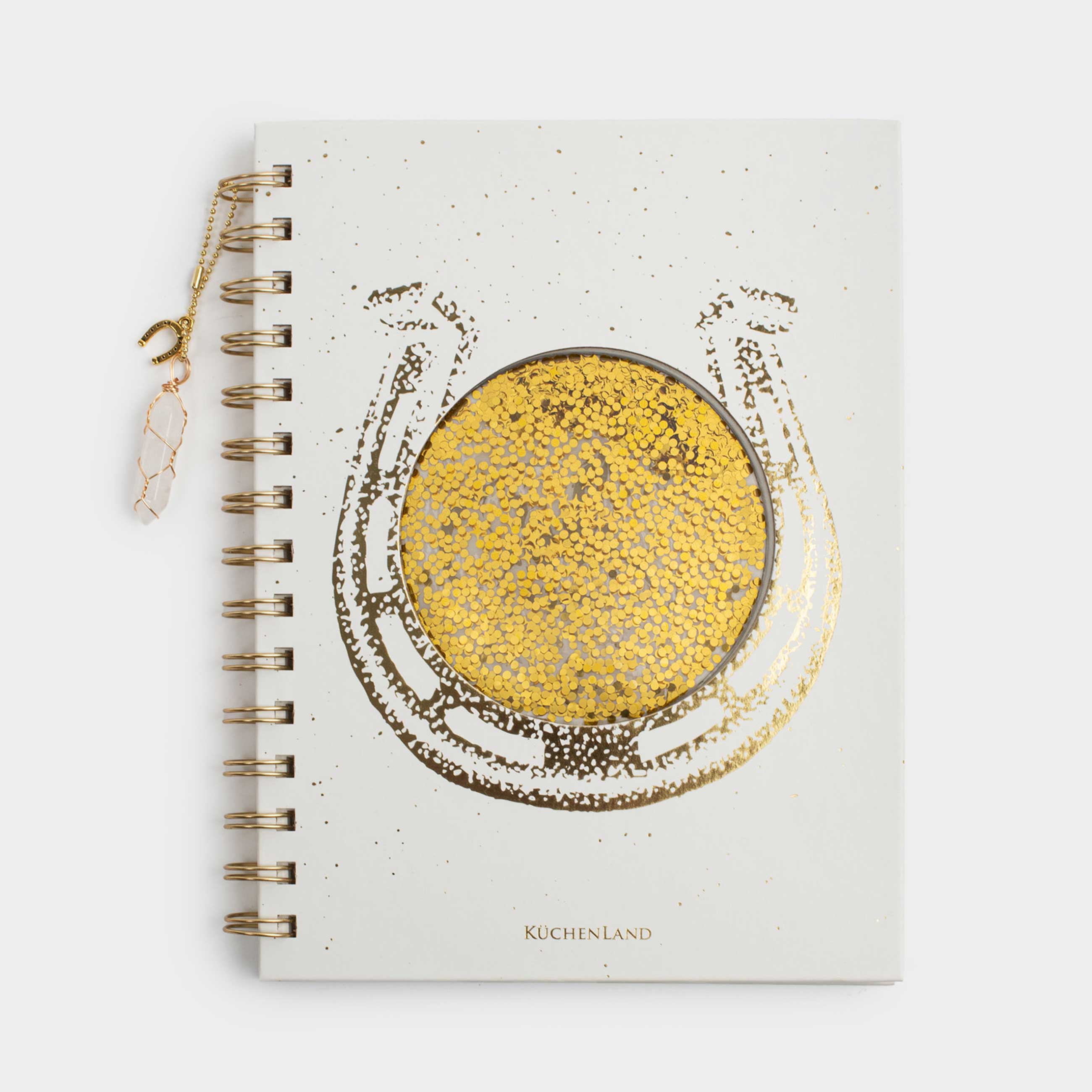 Блокнот для записей, 16х20 см, 70 л, на кольцах, с подвеской, экрю, Подкова, Stationery gold