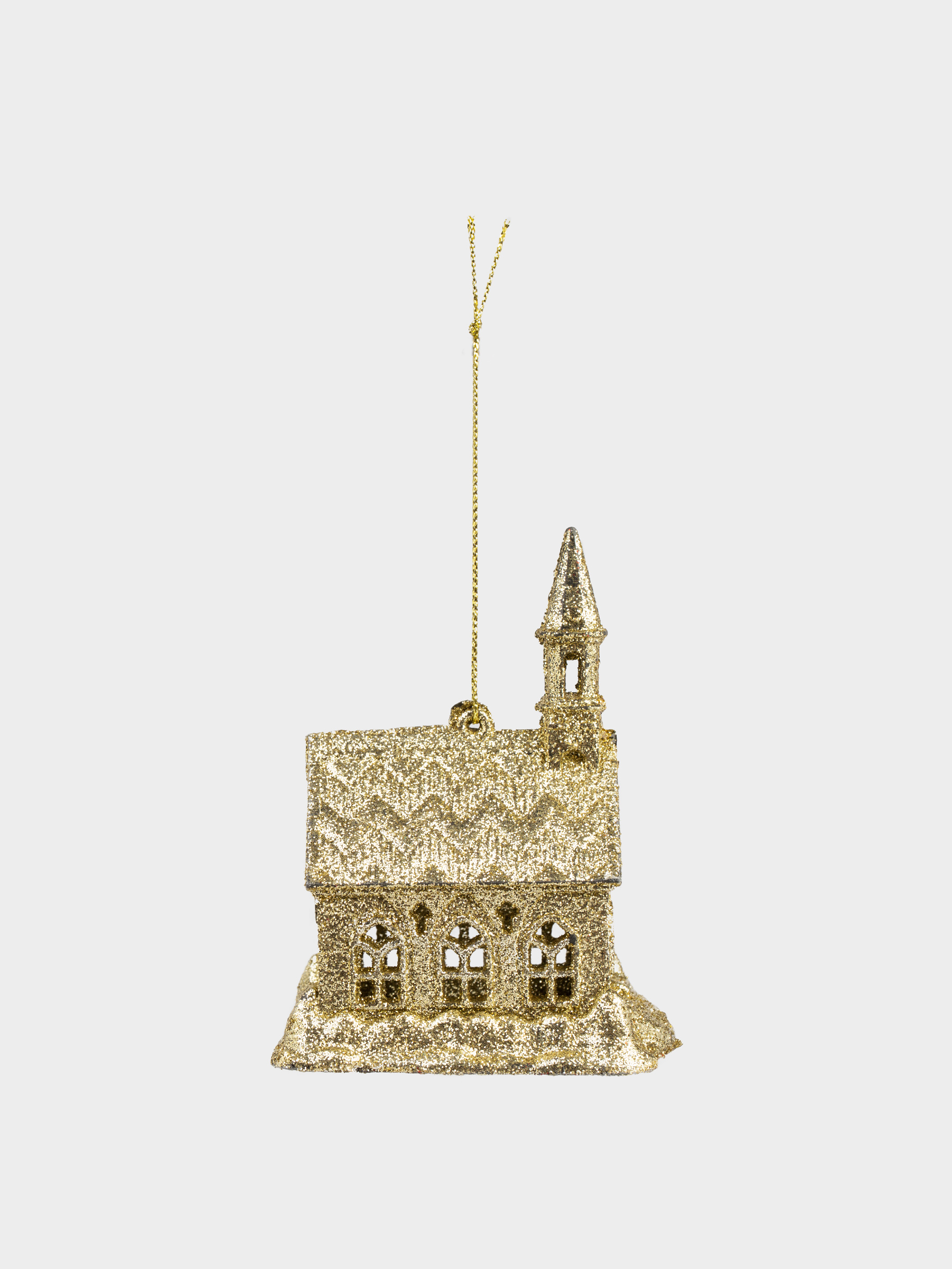Игрушка елочная, 10 см, пластик, золотистая, Домик, Figure sparkle, image-3