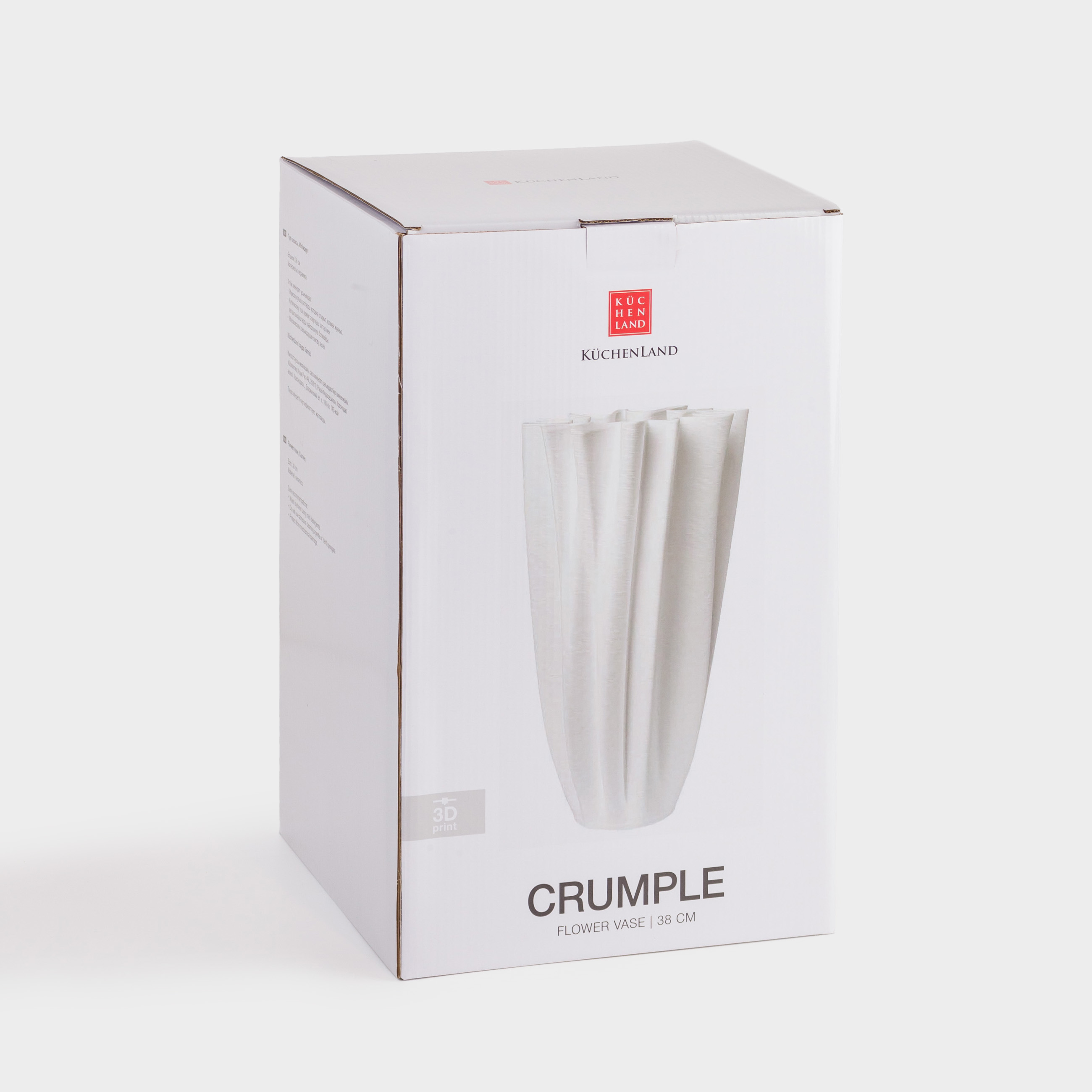 Ваза для цветов, 38 см, керамика, молочная, Изгибы, Crumple, image-3