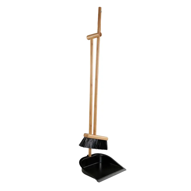 Щетка для мусора, с совком, 93 см, пластик/бамбук/сталь, черная, Black clean ,image-0