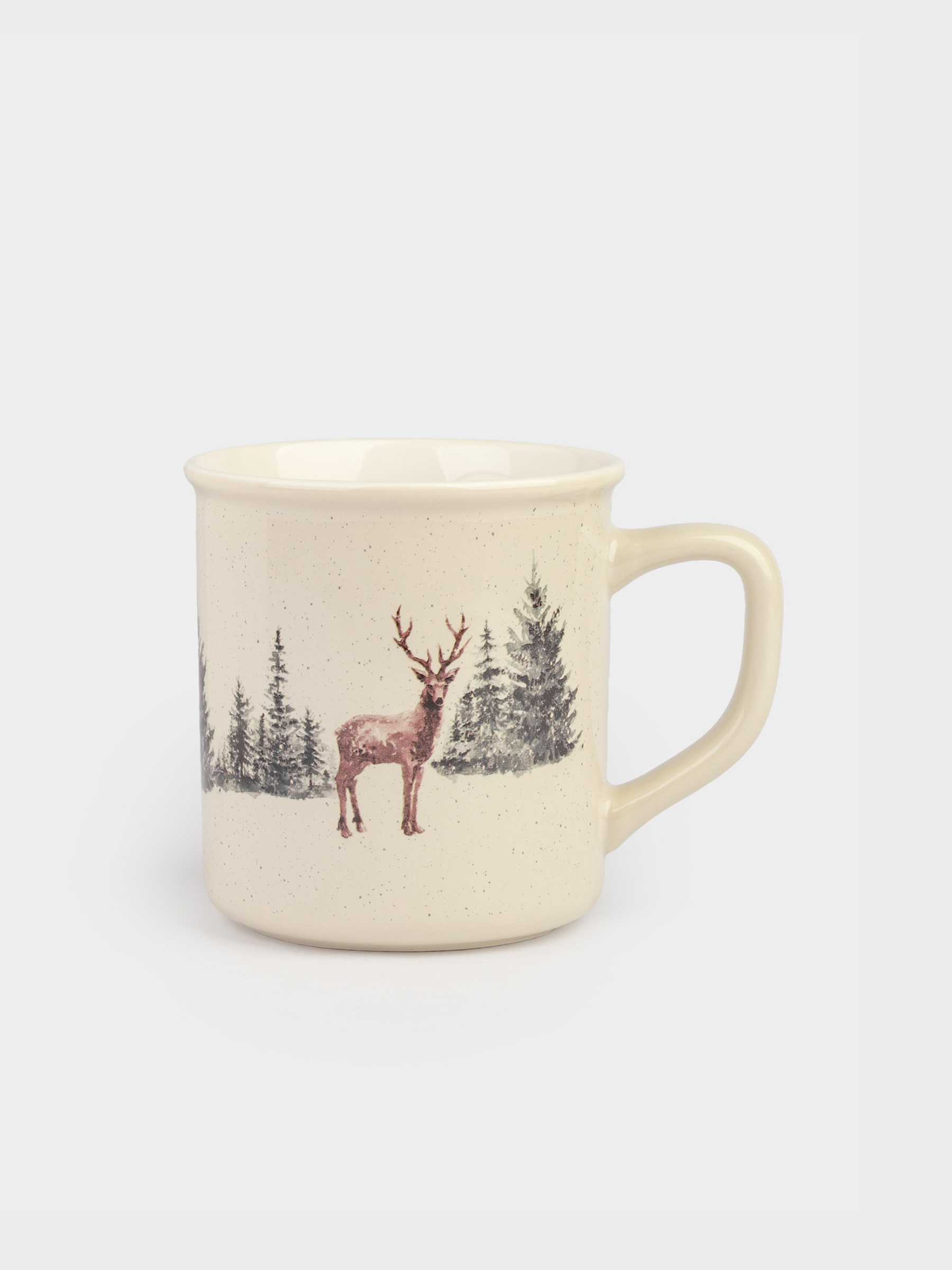 Кружка, 430 мл, фарфор N, бежевая, Олень в лесу, Woodland story, image-0