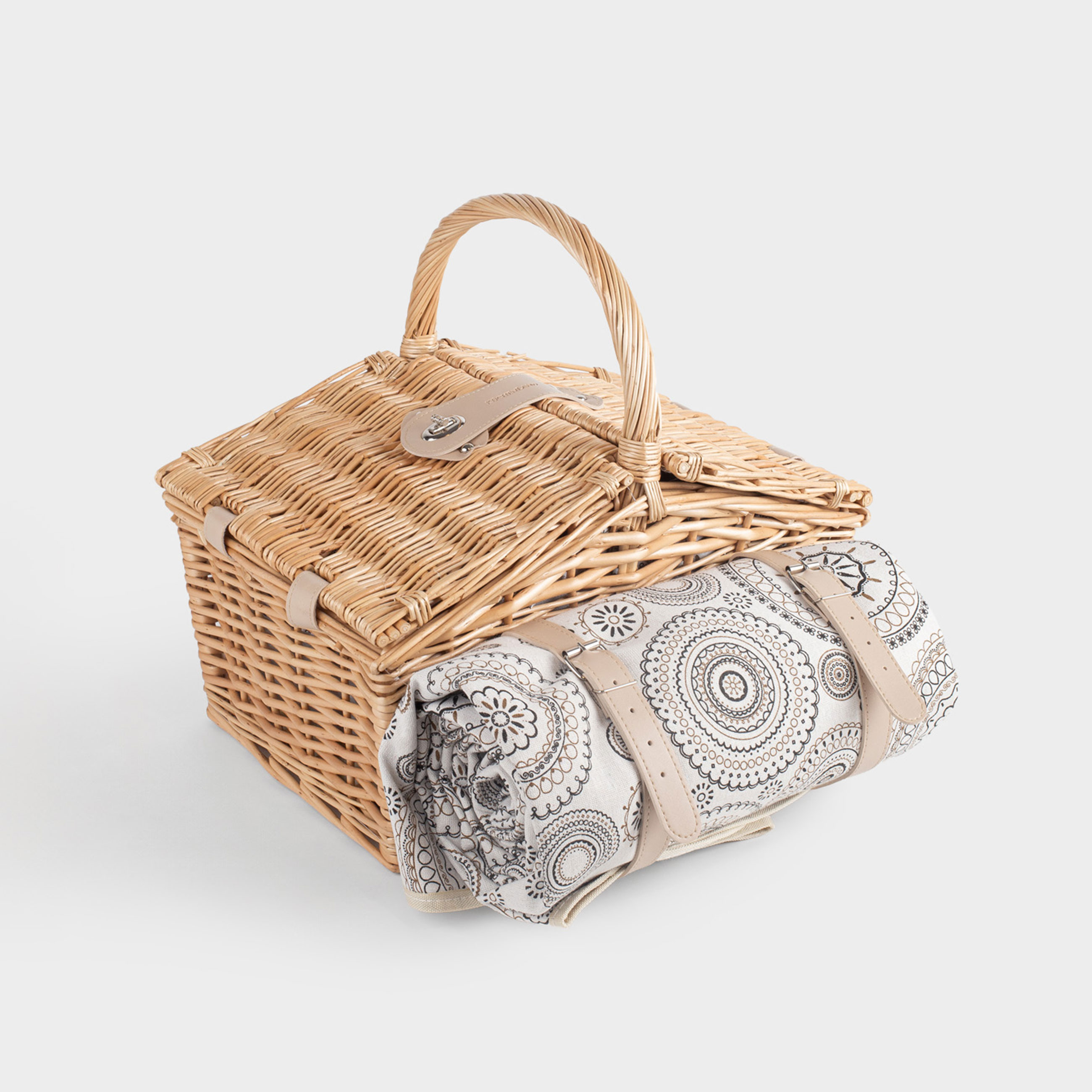 Корзина для пикника, 40х28 см, 4 перс, 21 пр, с пледом, лоза, бежевая, Picnic