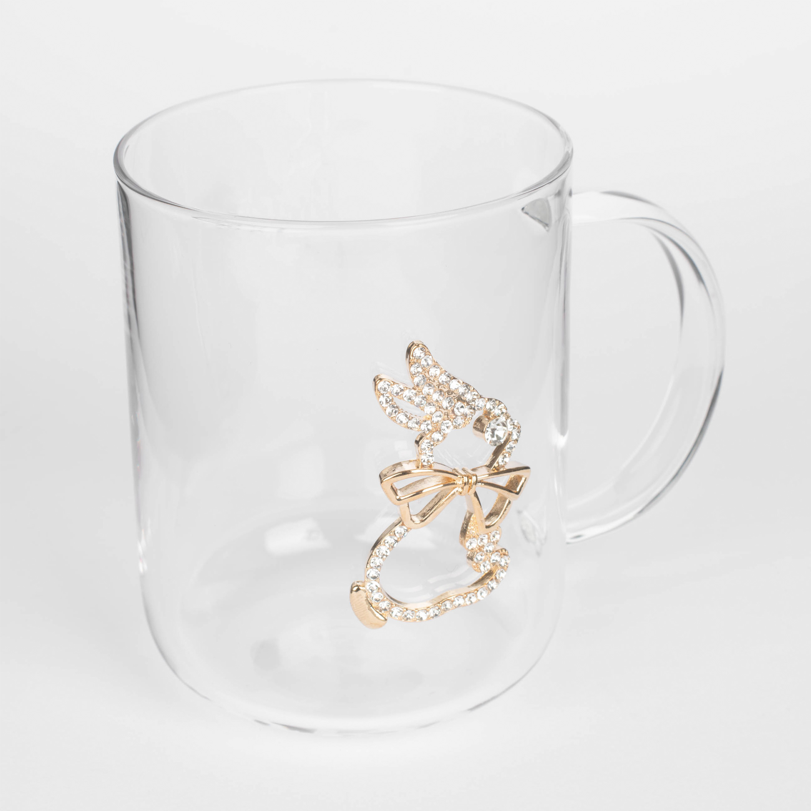 Кружка, 450 мл, стекло Б/металл, Золотистый кролик с бантом, Lux elements изображение № 2