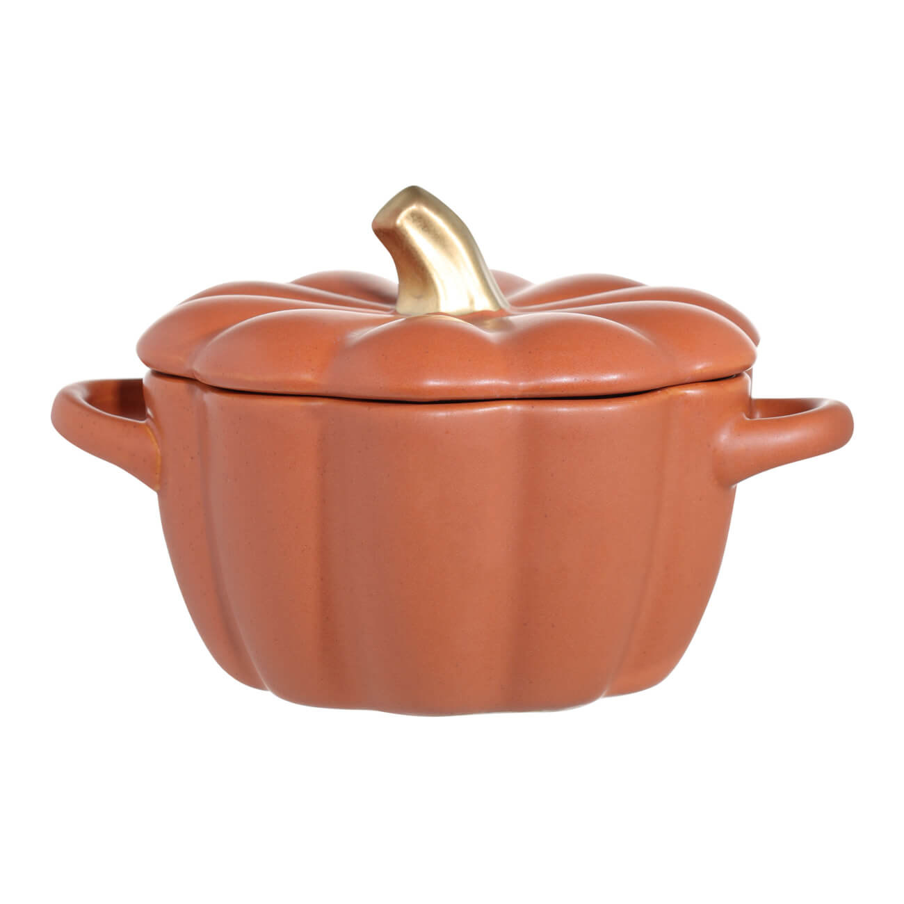 

Кокотница, 11 см, с крышкой, керамика, оранжевая, в крапинку, Тыква, Gourd