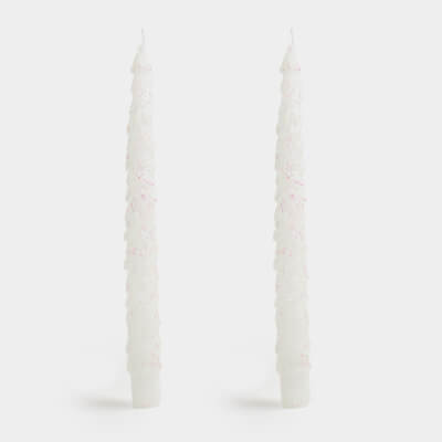Свеча, 25 см, 2 шт, тонкая, с блестками, бело-серебристая, Елка, Fir candle, image-0