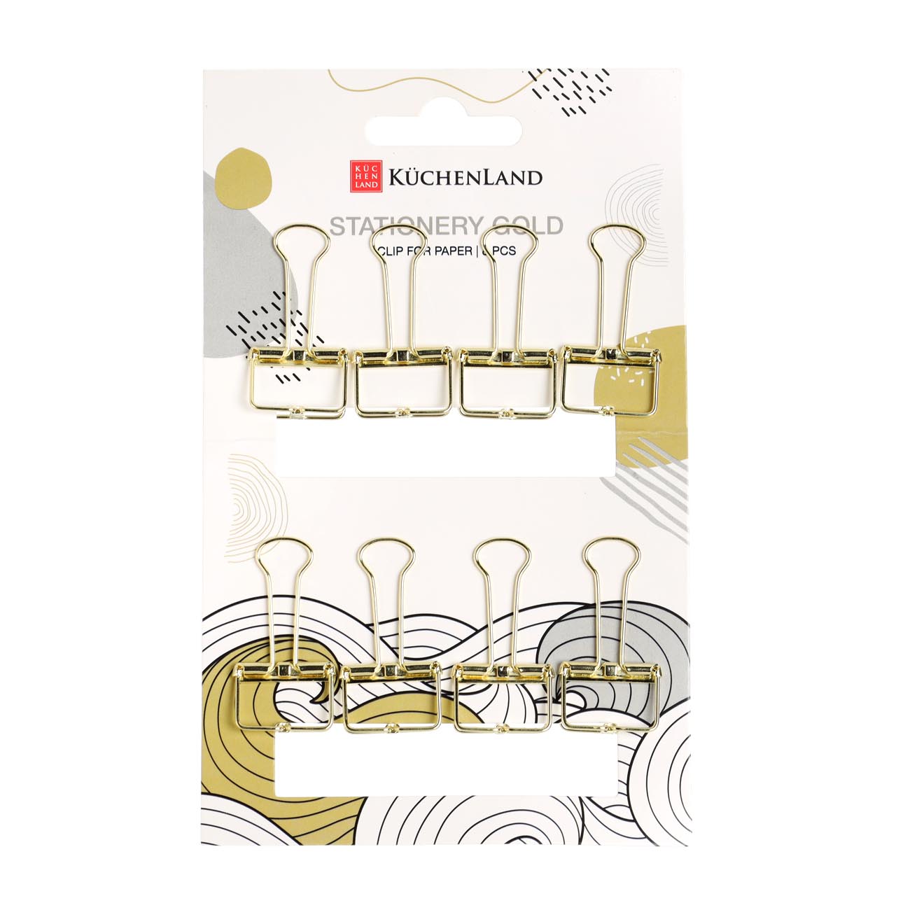 

Зажим для бумаги, 8 шт, металл, золотистый, Stationery gold