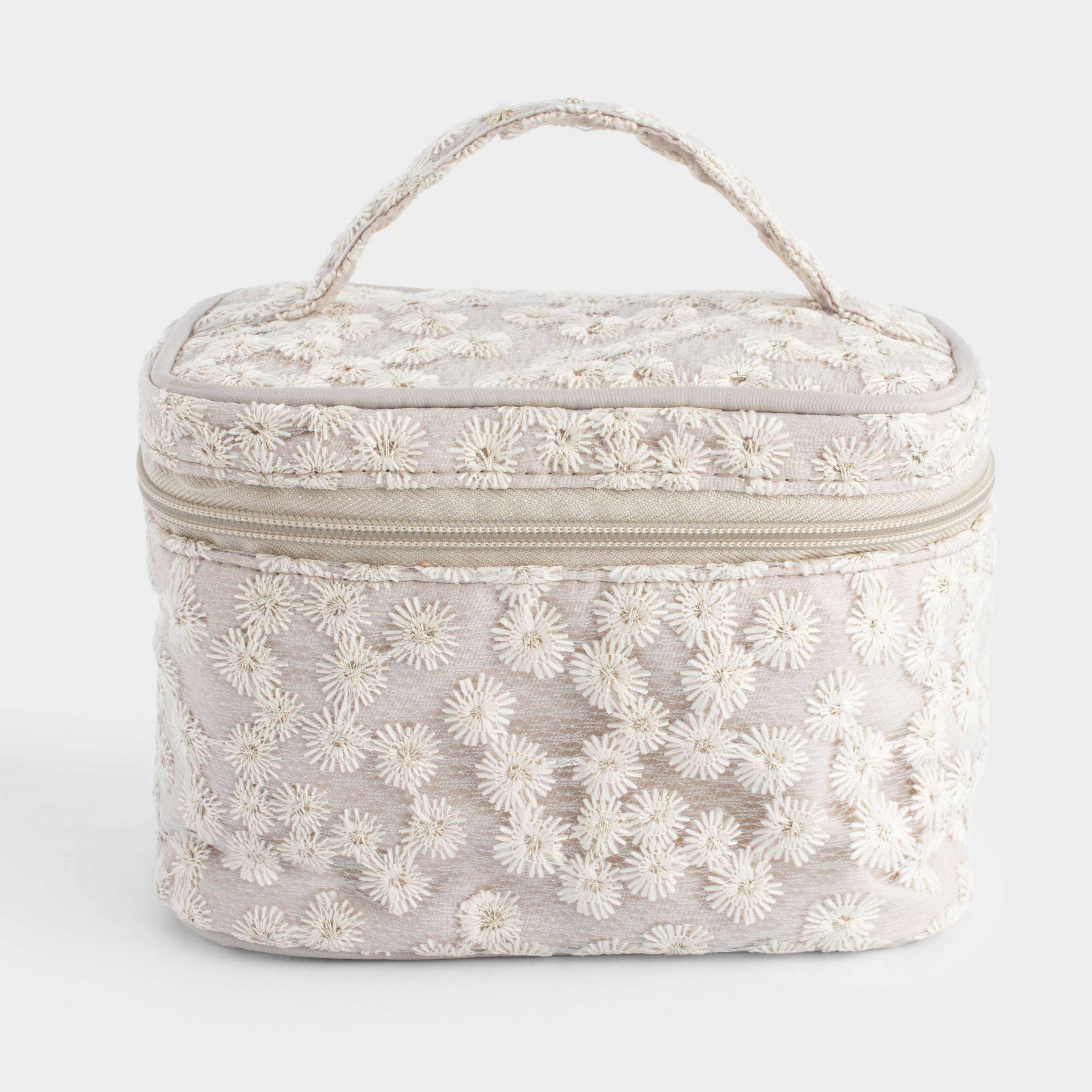 Косметичка, 19x14 см, с ручкой, полиэстер, Ромашки, Flower embroidery