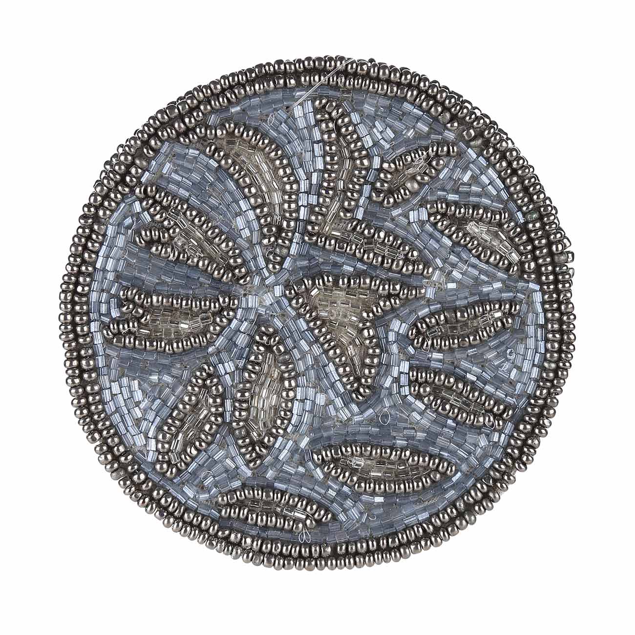 

Подставка под кружку, 10 см, 2 шт, бисер, бежево-голубая, Узор из листьев, Art beads