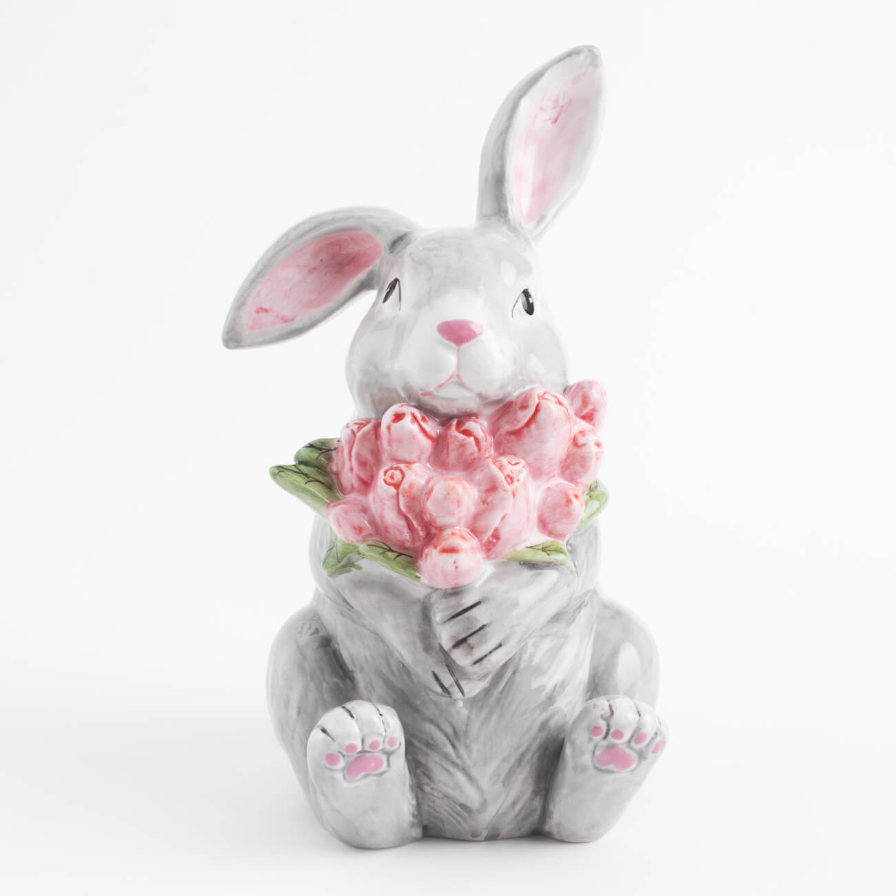Статуэтка, 23 см, керамика, серая, Кролик с тюльпанами, Pure Easter изображение № 2