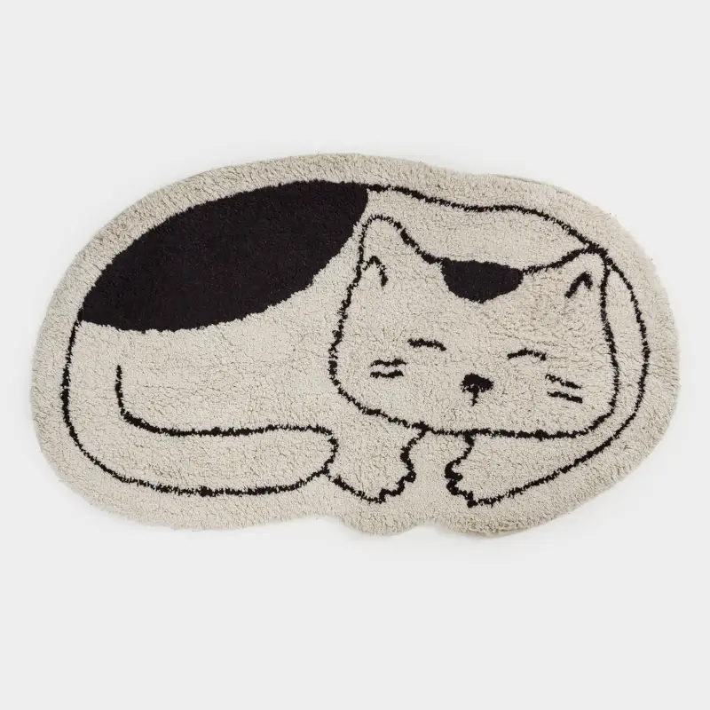 Коврик, 100х61 см, хлопок, бежево-черный, Кот, Cat ,image-0