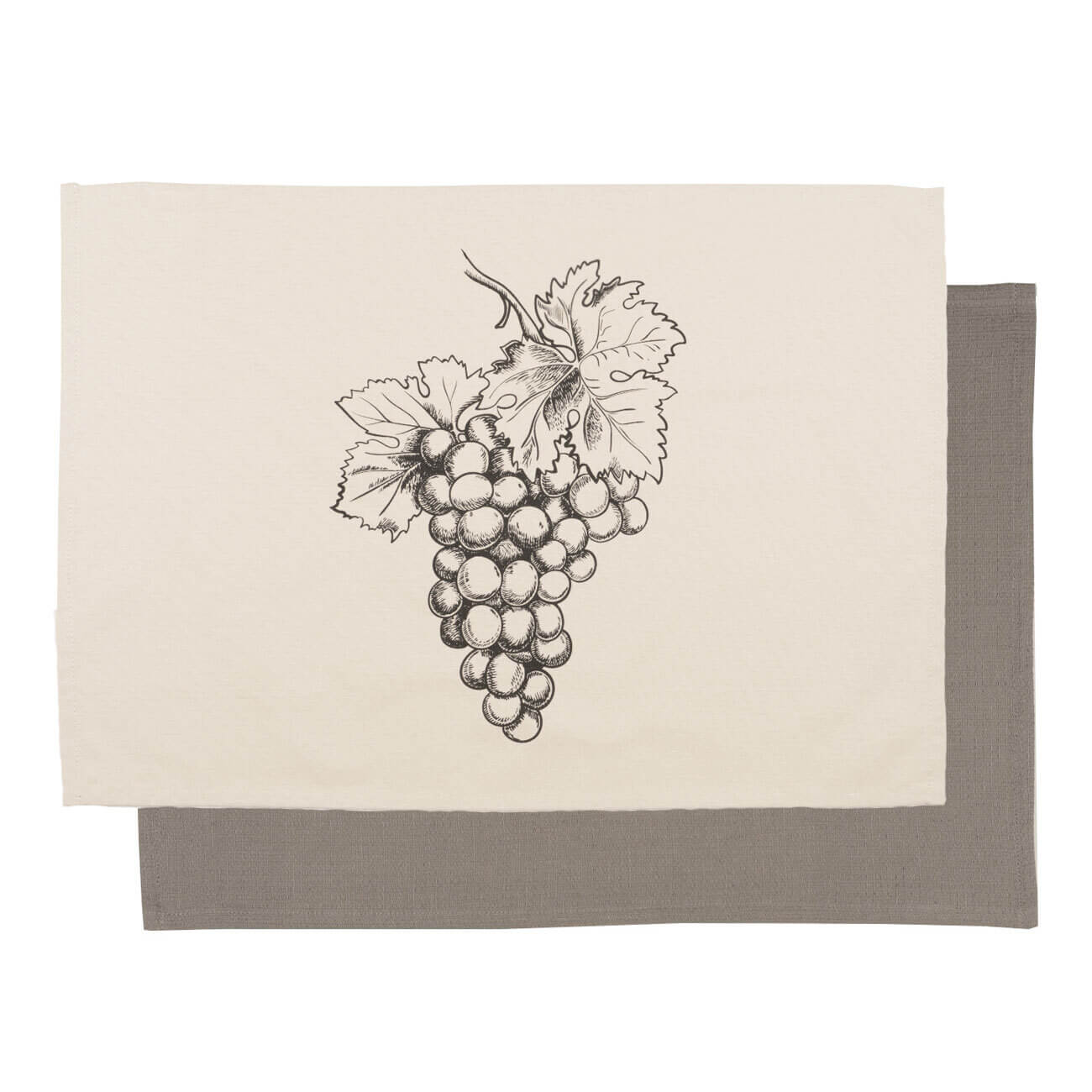 

Полотенце кухонное, 40х60 см, 2 шт, хлопок, бежевое/темно-серое, Виноград, Grape