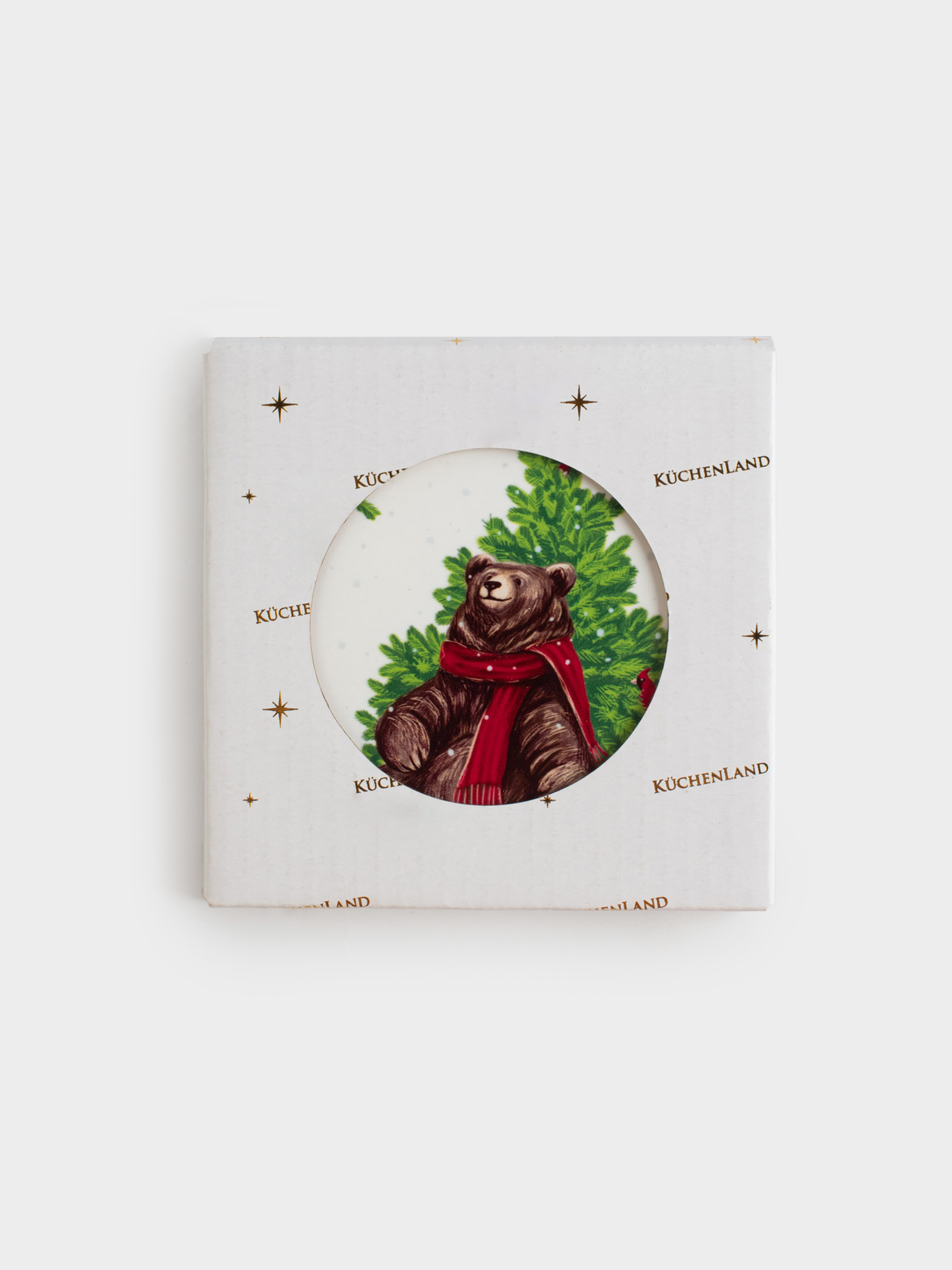 Подставка под кружку, 11х11 см, квадратная, керамика/пробка, Мишка под елкой, Christmas bear, image-4